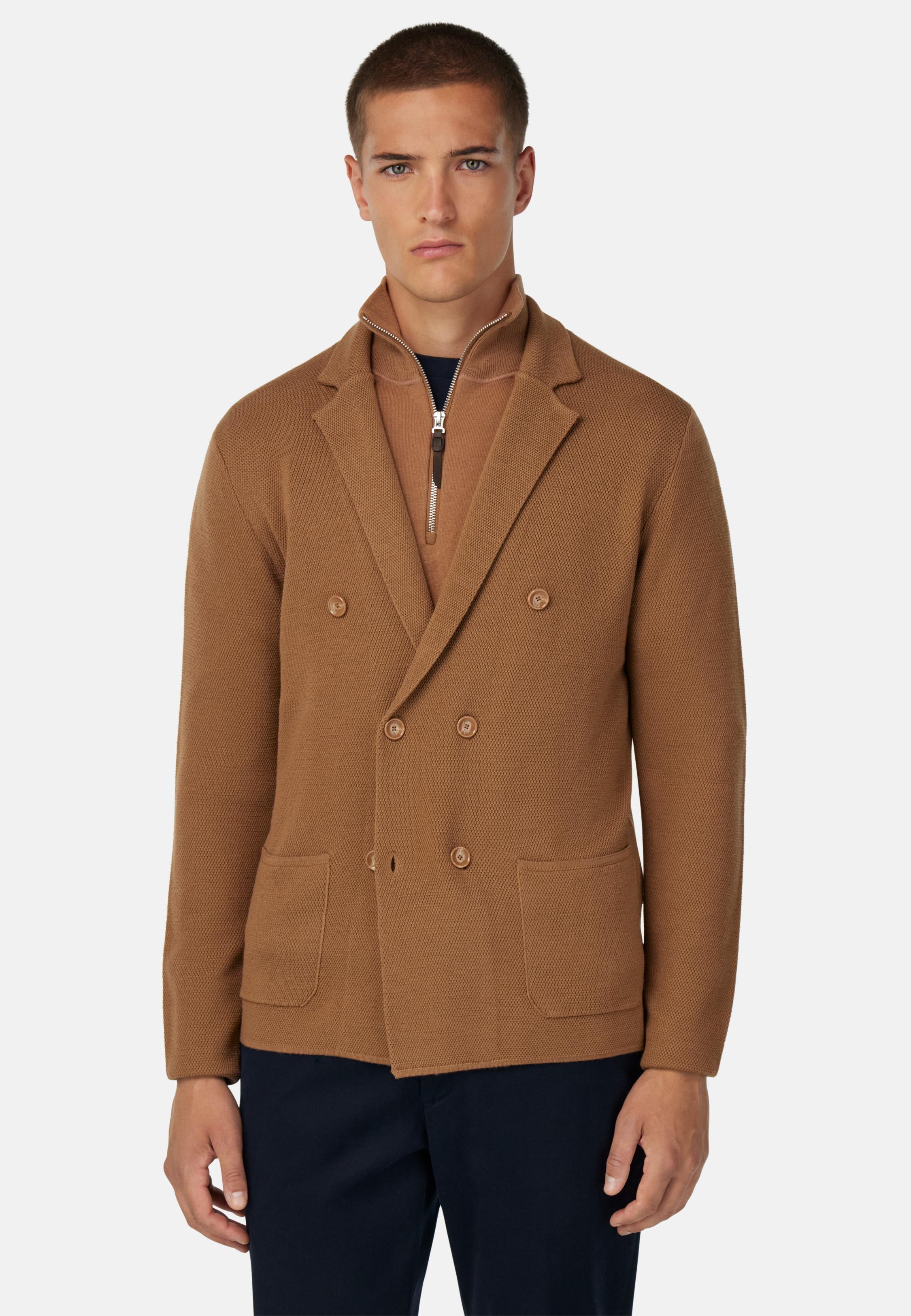 Merino Wool Double-Breasted Jacket Brown, Hazelnut, medium
