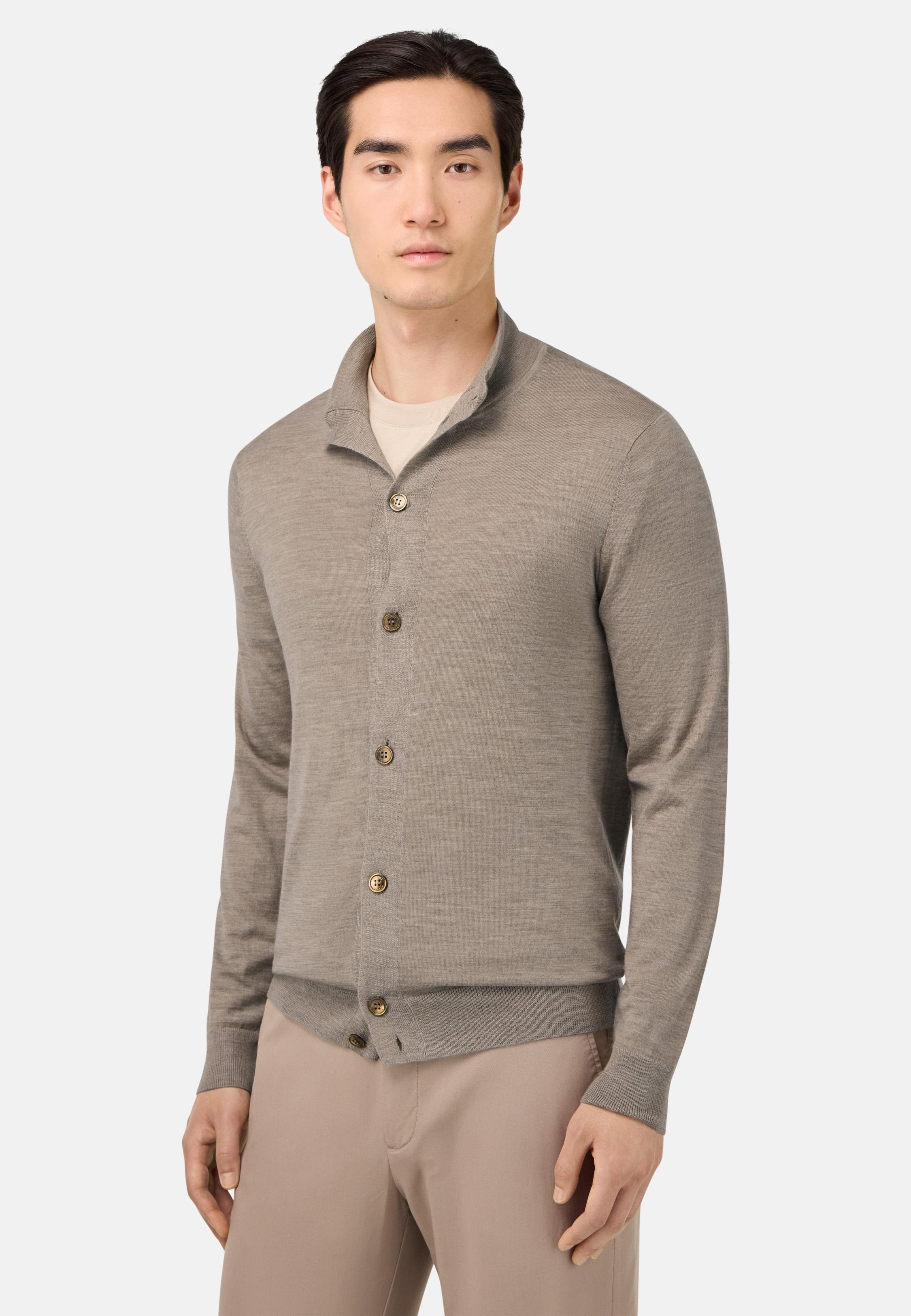 Knitted Cardigan In Wool, Silk And Cashmere Brown, Taupe, medium