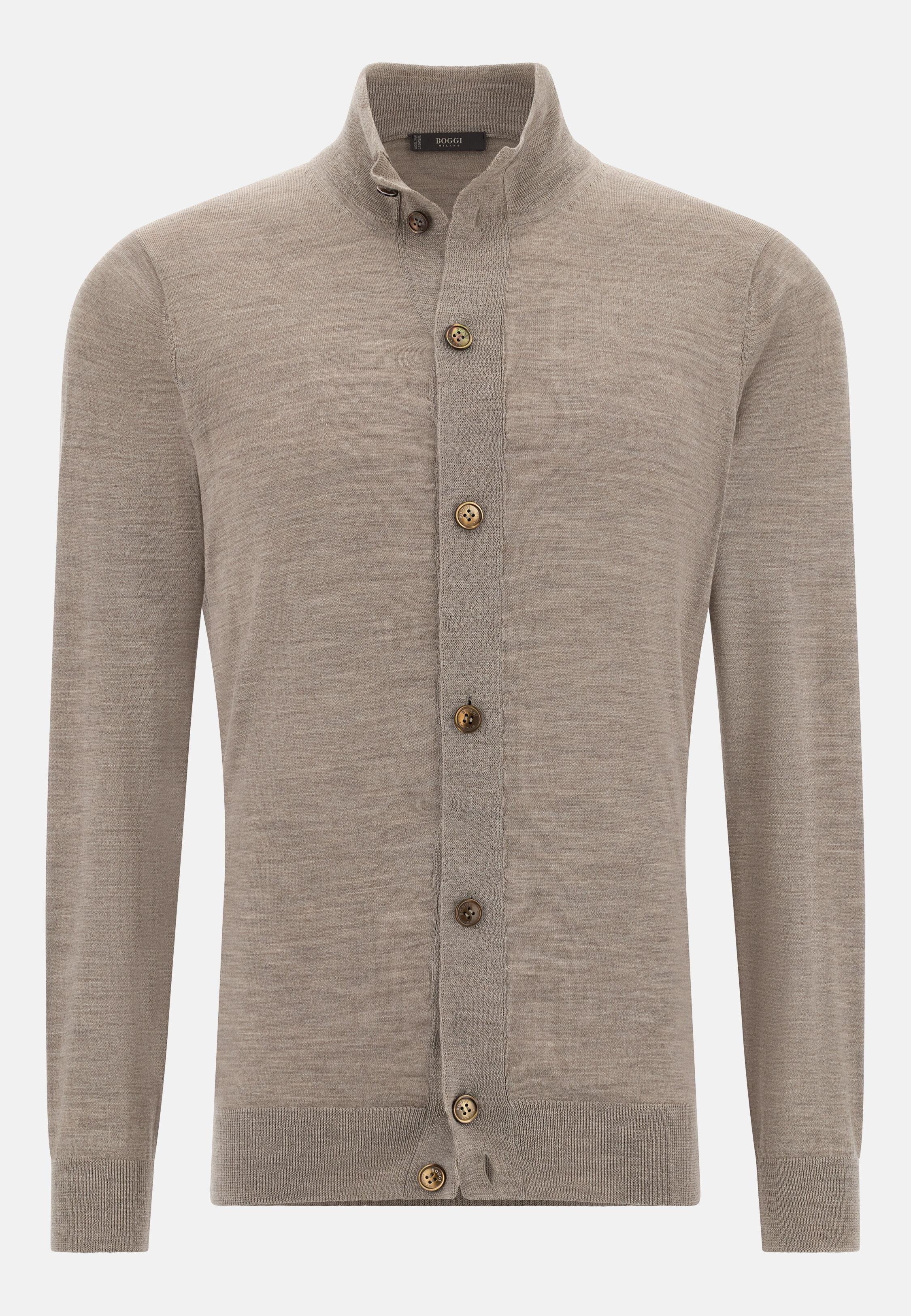 Knitted Cardigan In Wool, Silk And Cashmere Brown, 3901_TAUP, large image number 3