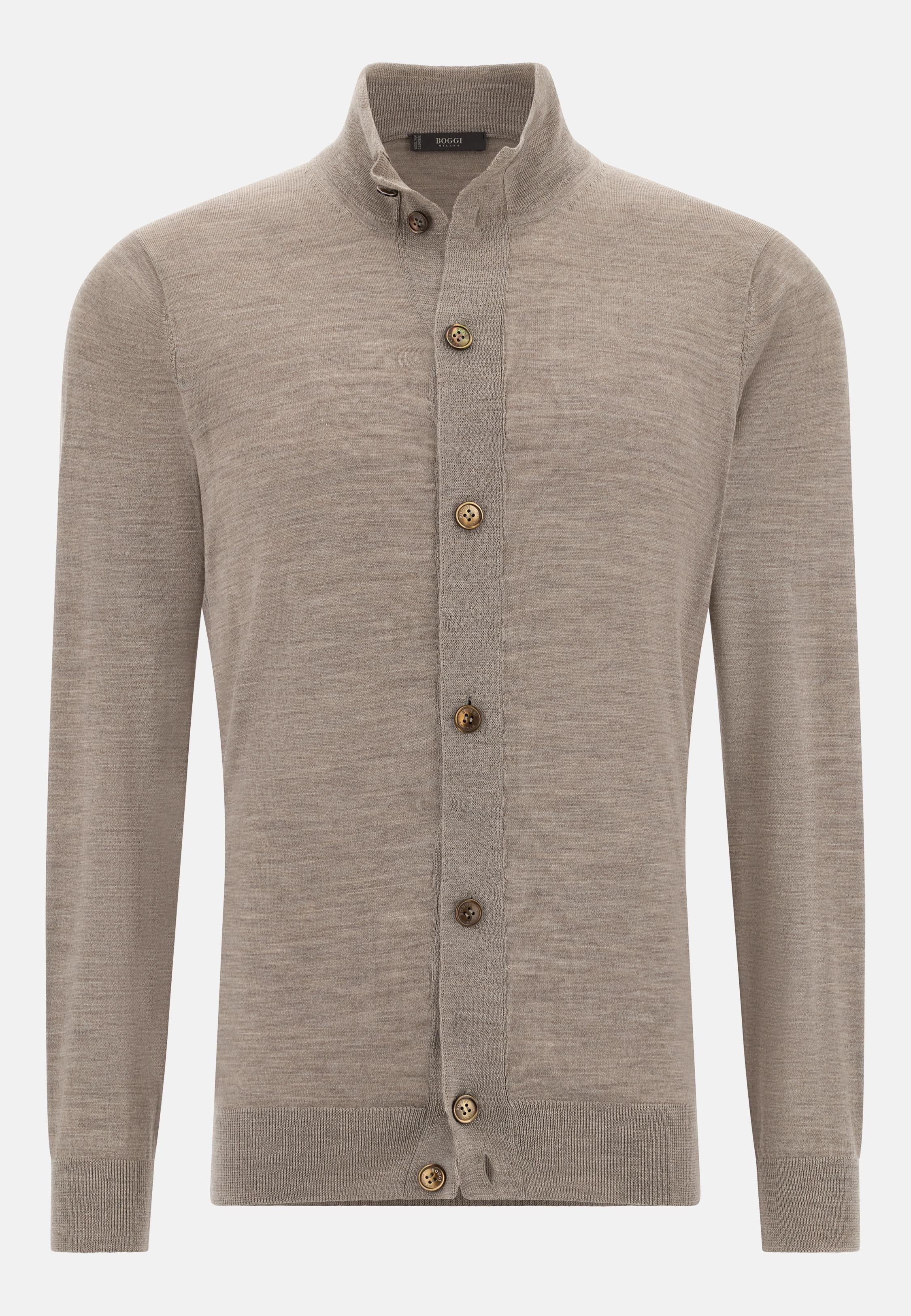 Knitted Cardigan In Wool, Silk And Cashmere Brown, Taupe, large image number 3