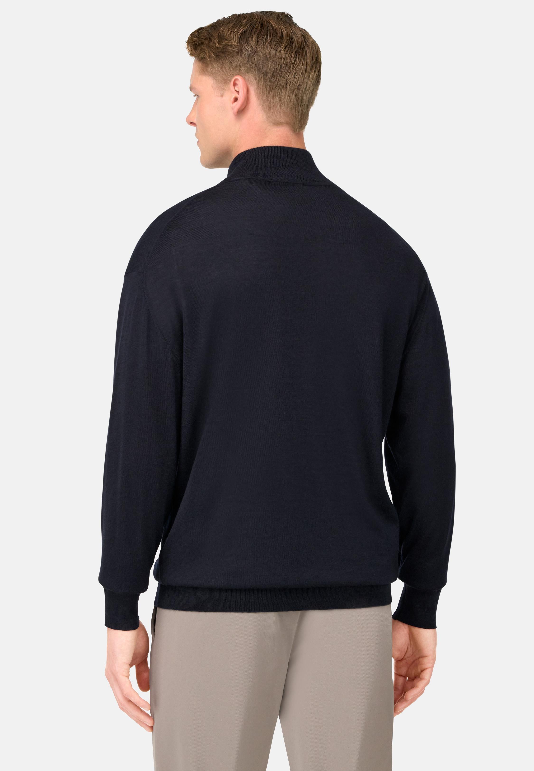 Knitted Cardigan In Wool, Silk And Cashmere Blue, Navy blue, medium