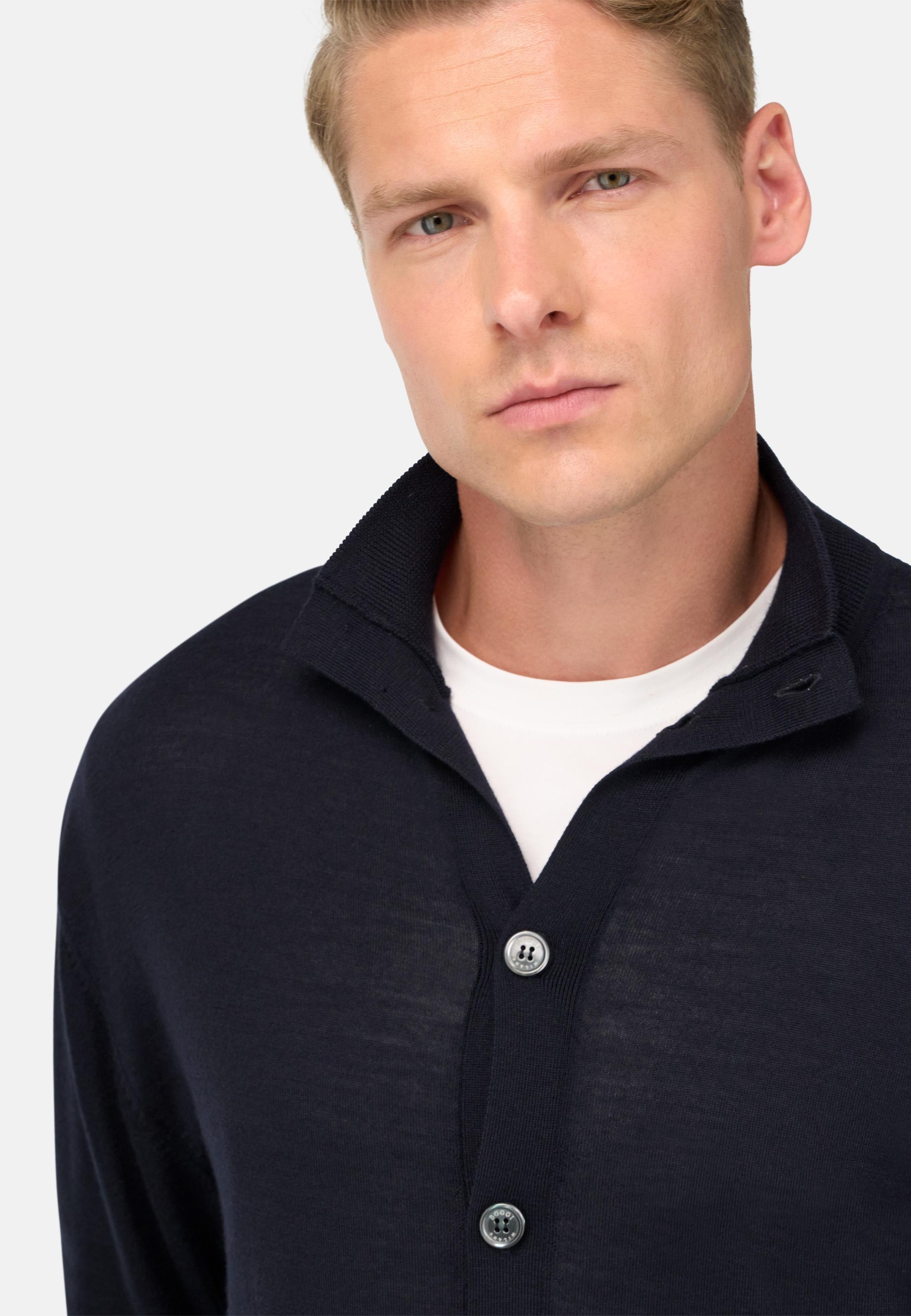 Knitted Cardigan In Wool, Silk And Cashmere Blue, Navy blue, medium