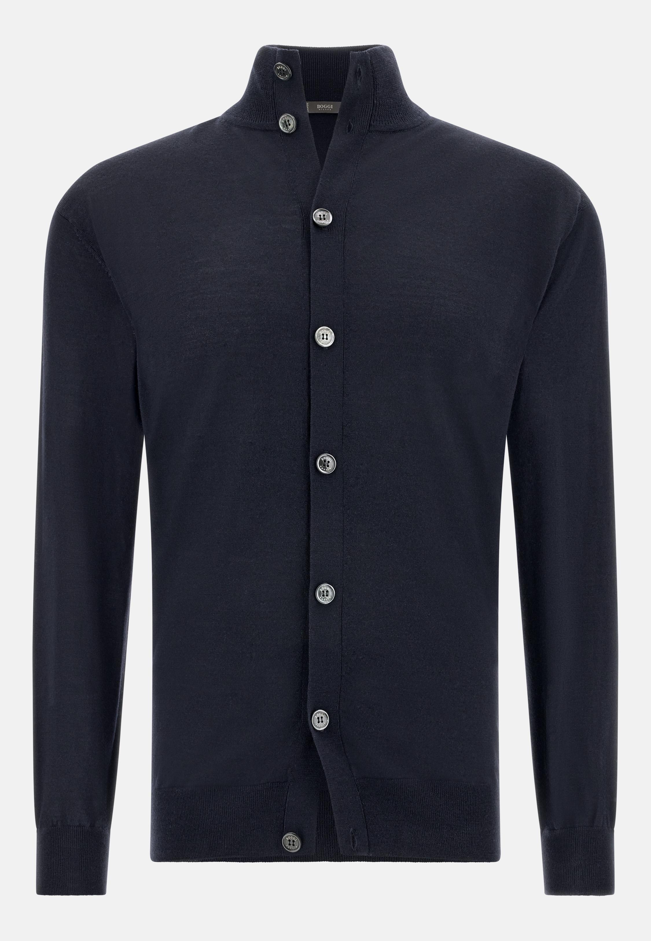 Knitted Cardigan In Wool, Silk And Cashmere Blue, Navy blue, large image number 3