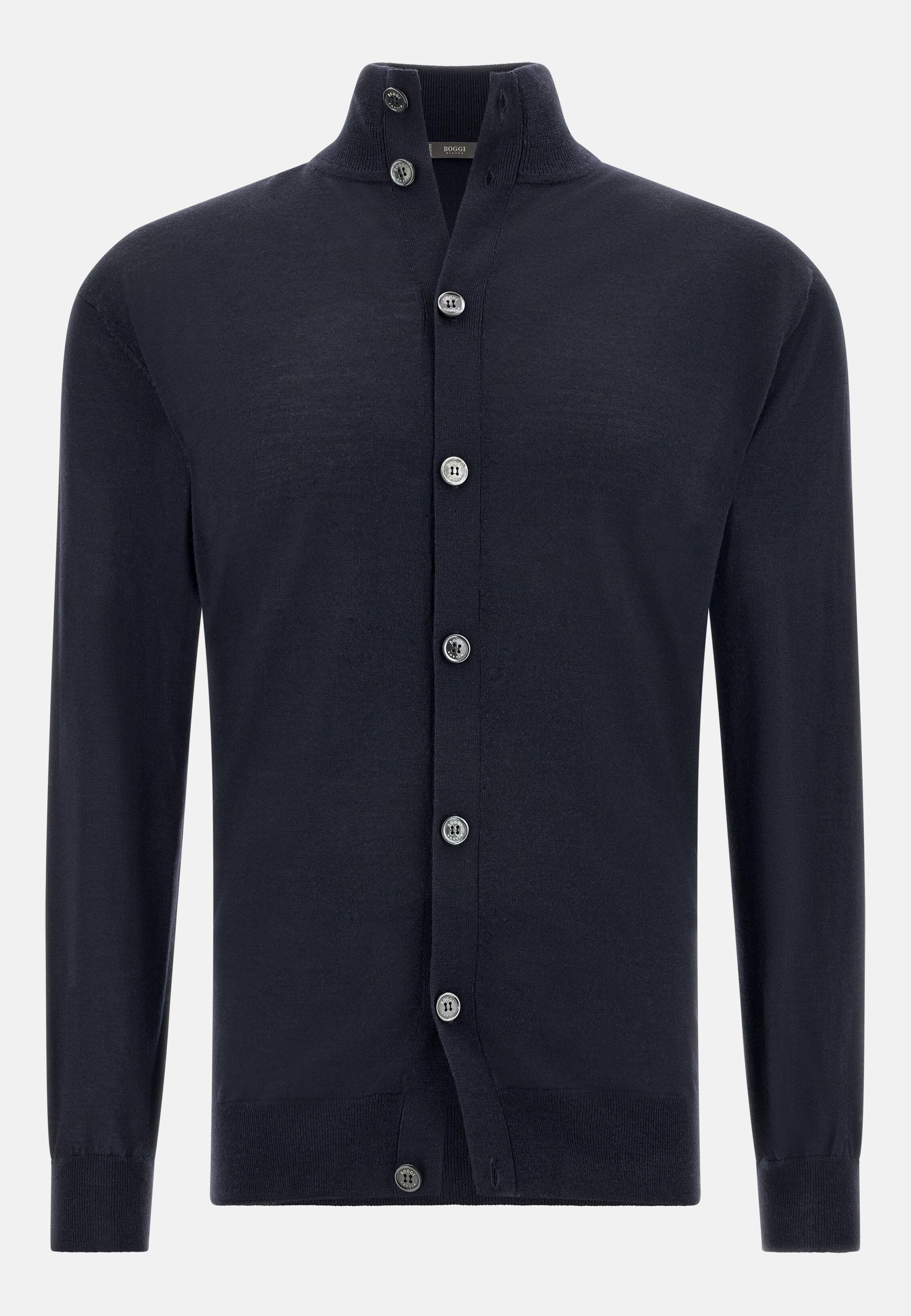 Knitted Cardigan In Wool, Silk And Cashmere Blue, Navy blue, large image number 3