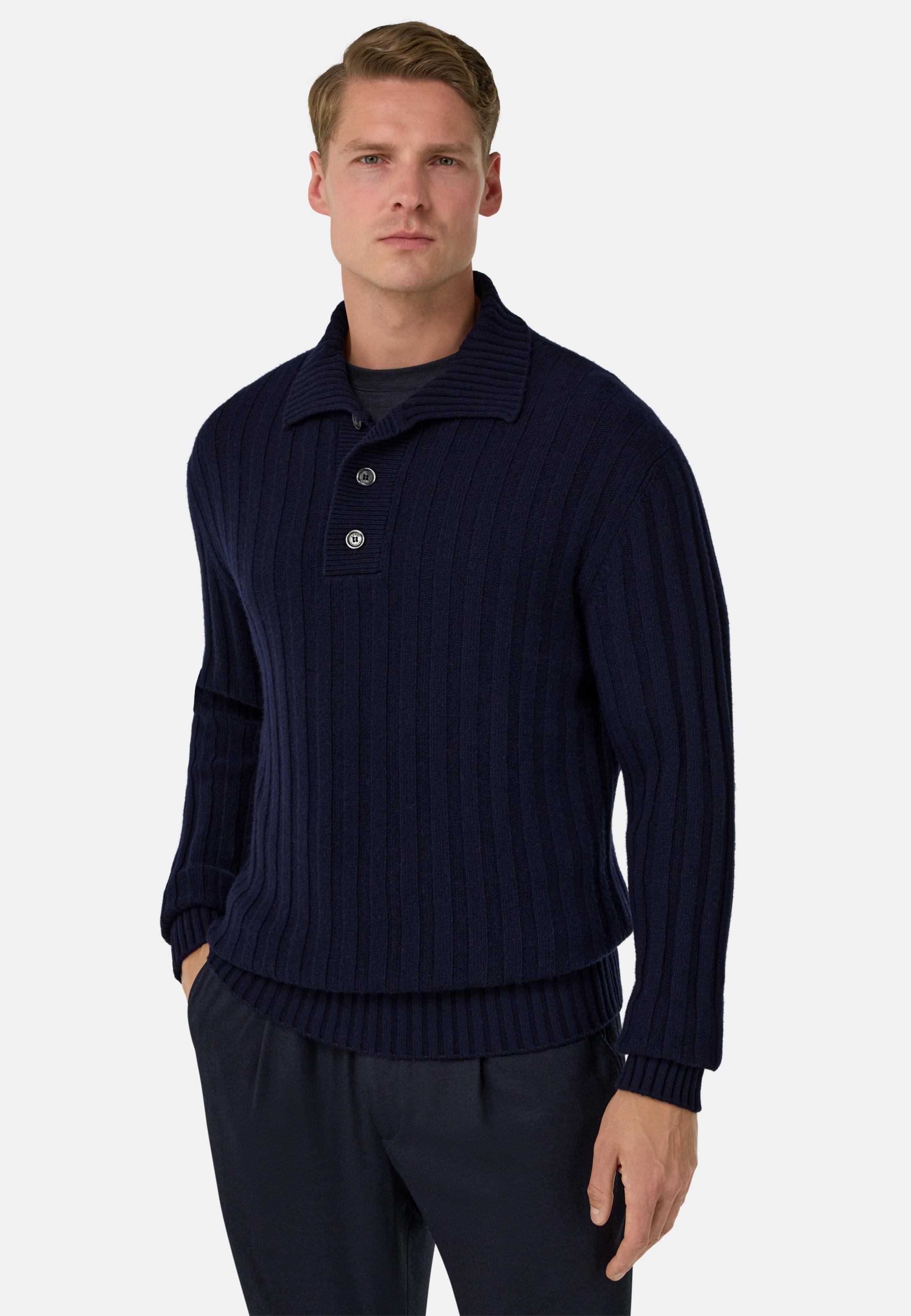 Polo Neck Jumper In A Cashmere Blend Blue, Navy blue, medium