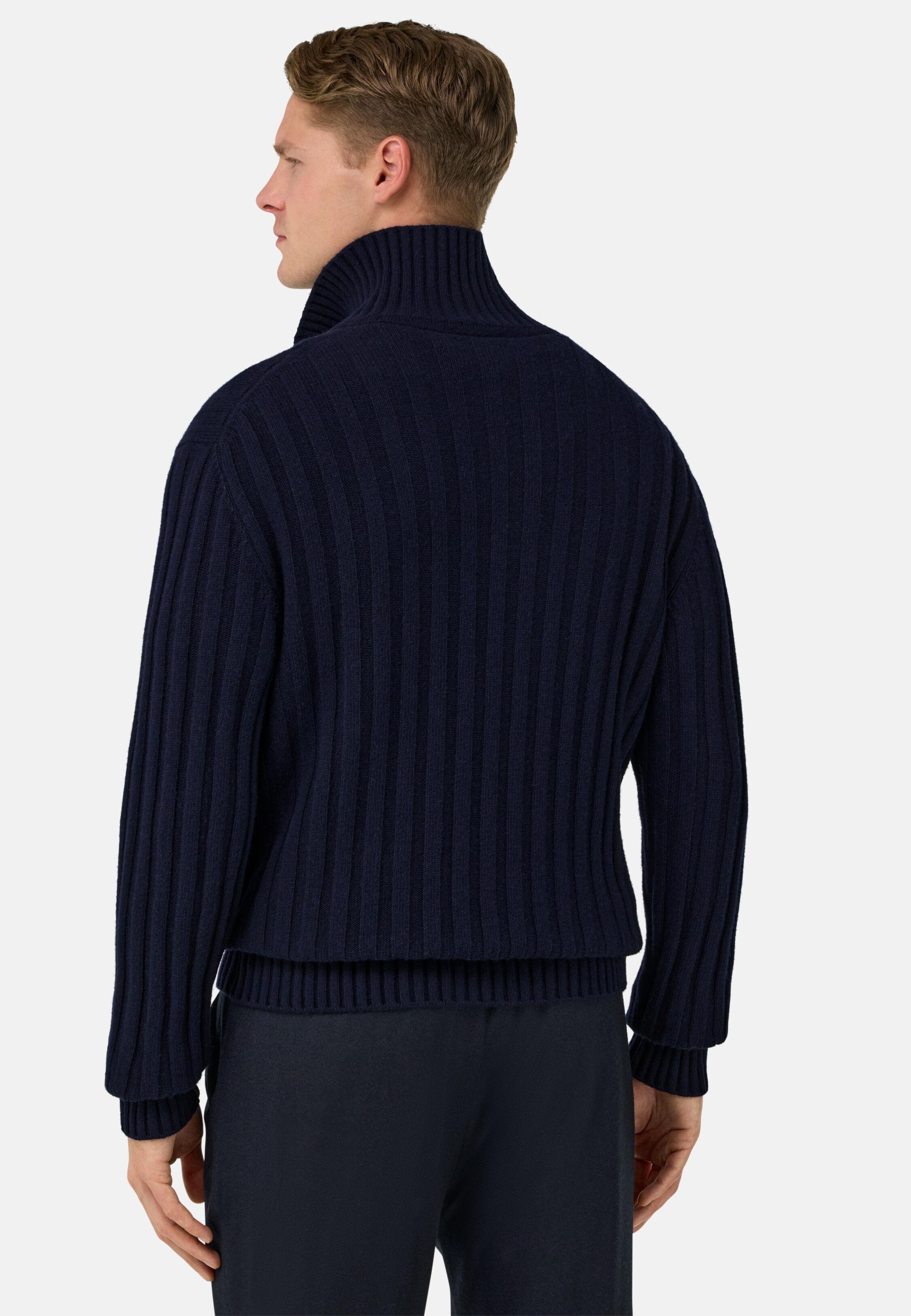 Polo Neck Jumper In A Cashmere Blend Blue, Navy blue, large image number 1