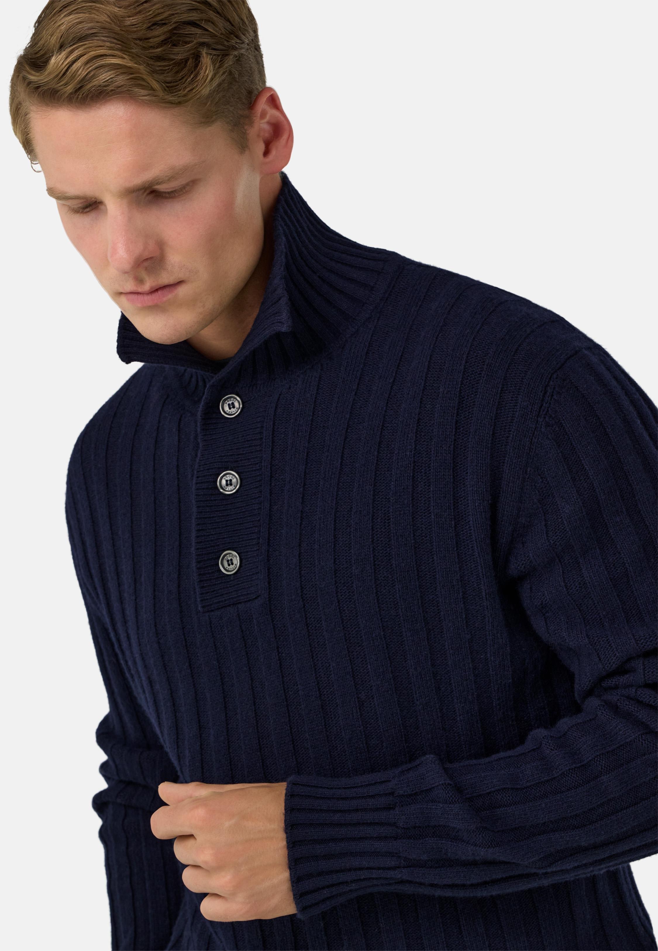 Polo Neck Jumper In A Cashmere Blend Blue, Navy blue, large image number 2