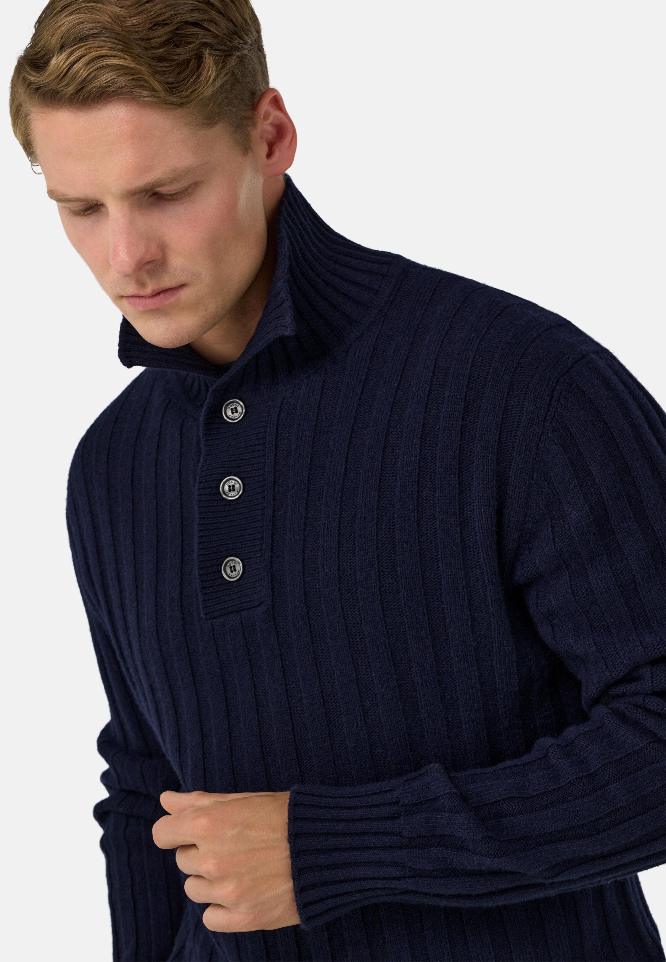 Polo Neck Jumper In A Cashmere Blend Blue, Navy blue, large image number 2