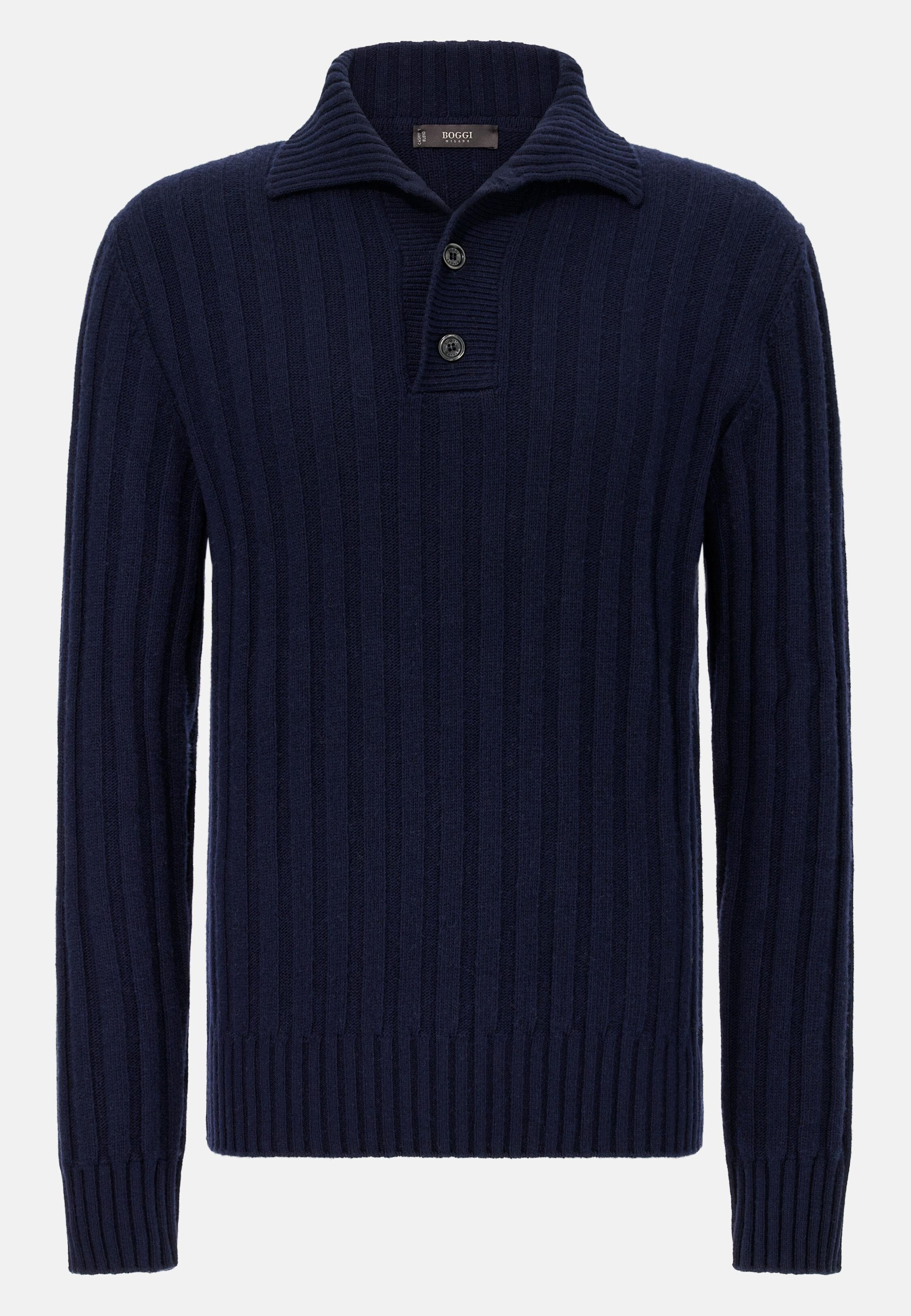 Polo Neck Jumper In A Cashmere Blend Blue, Navy blue, large image number 3