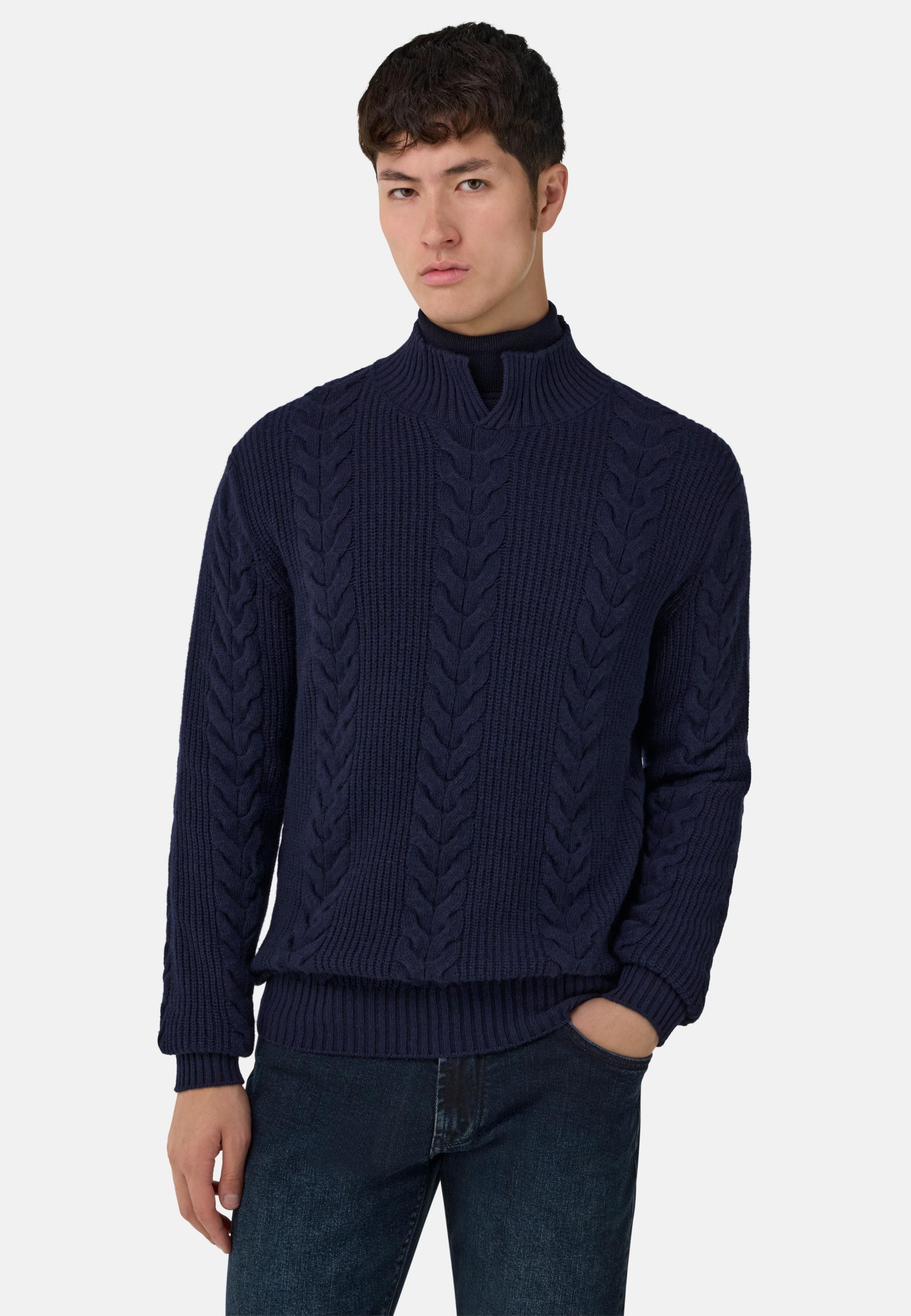 Mock Polo Neck Jumper In A Cashmere Blend Blue, Navy blue, medium