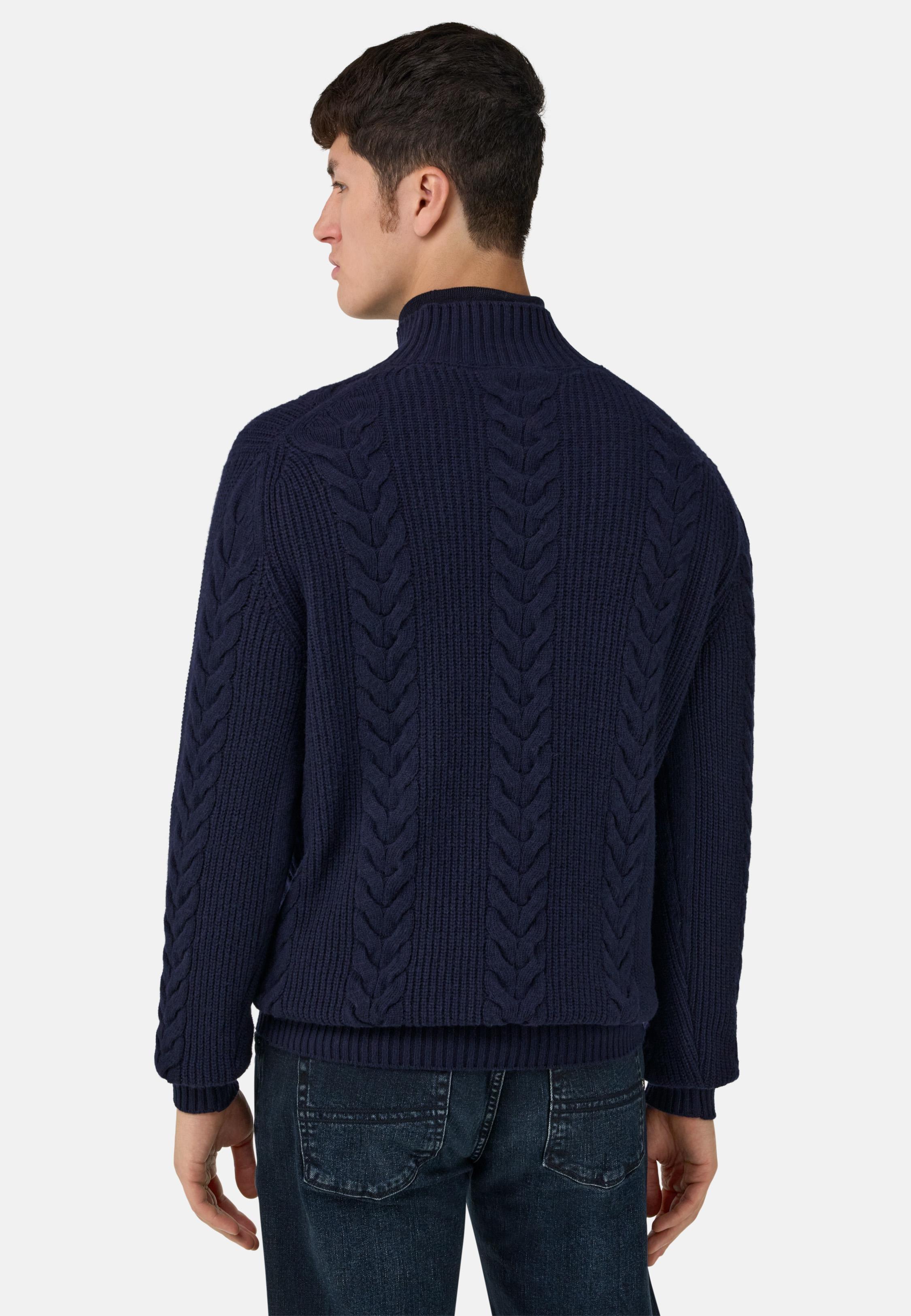 Mock Polo Neck Jumper In A Cashmere Blend Blue, Navy blue, large image number 1