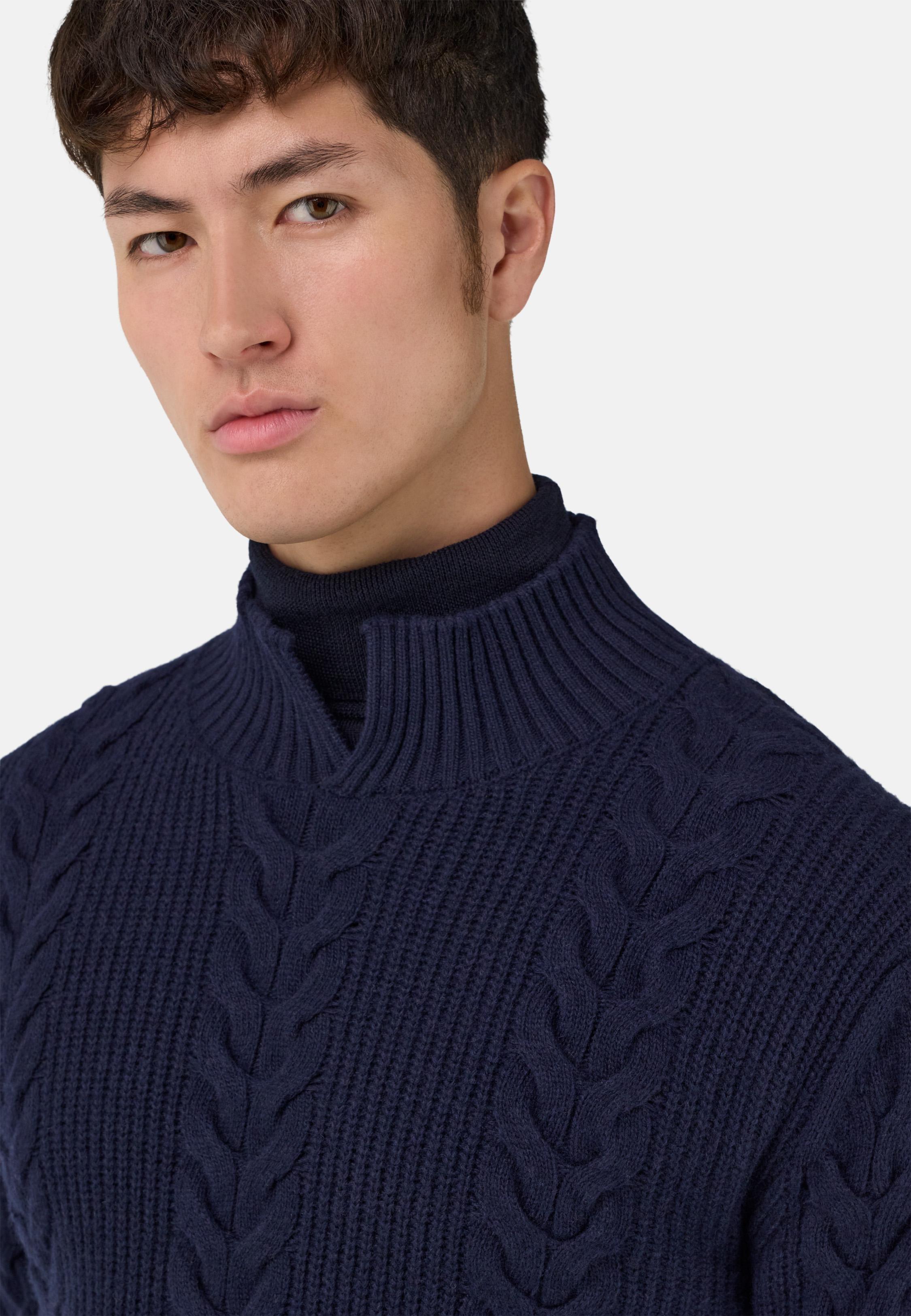 Mock Polo Neck Jumper In A Cashmere Blend Blue, Navy blue, large image number 2