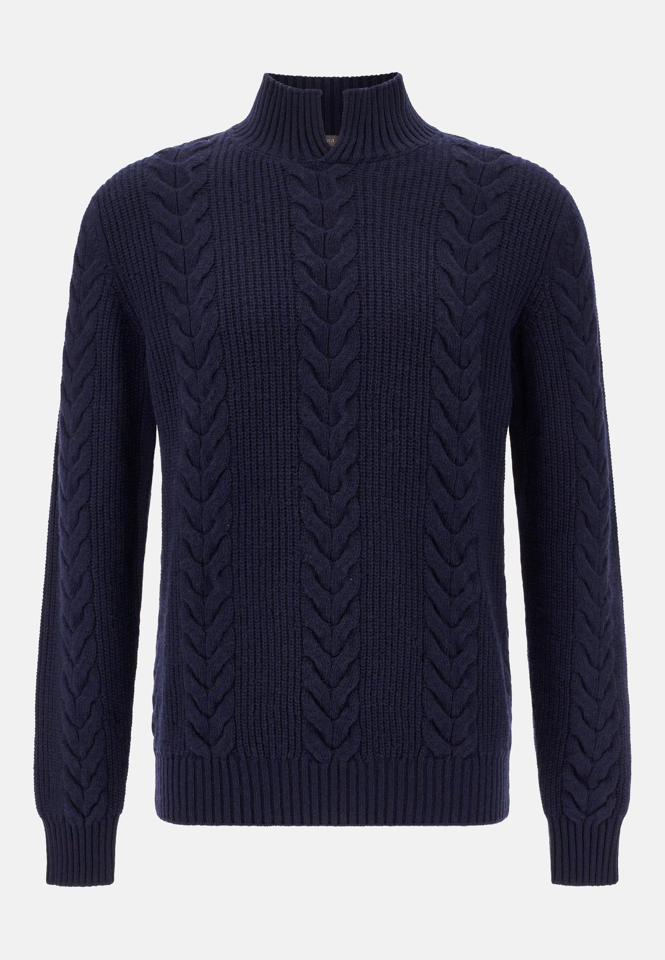 Mock Polo Neck Jumper In A Cashmere Blend Blue, Navy blue, large image number 3