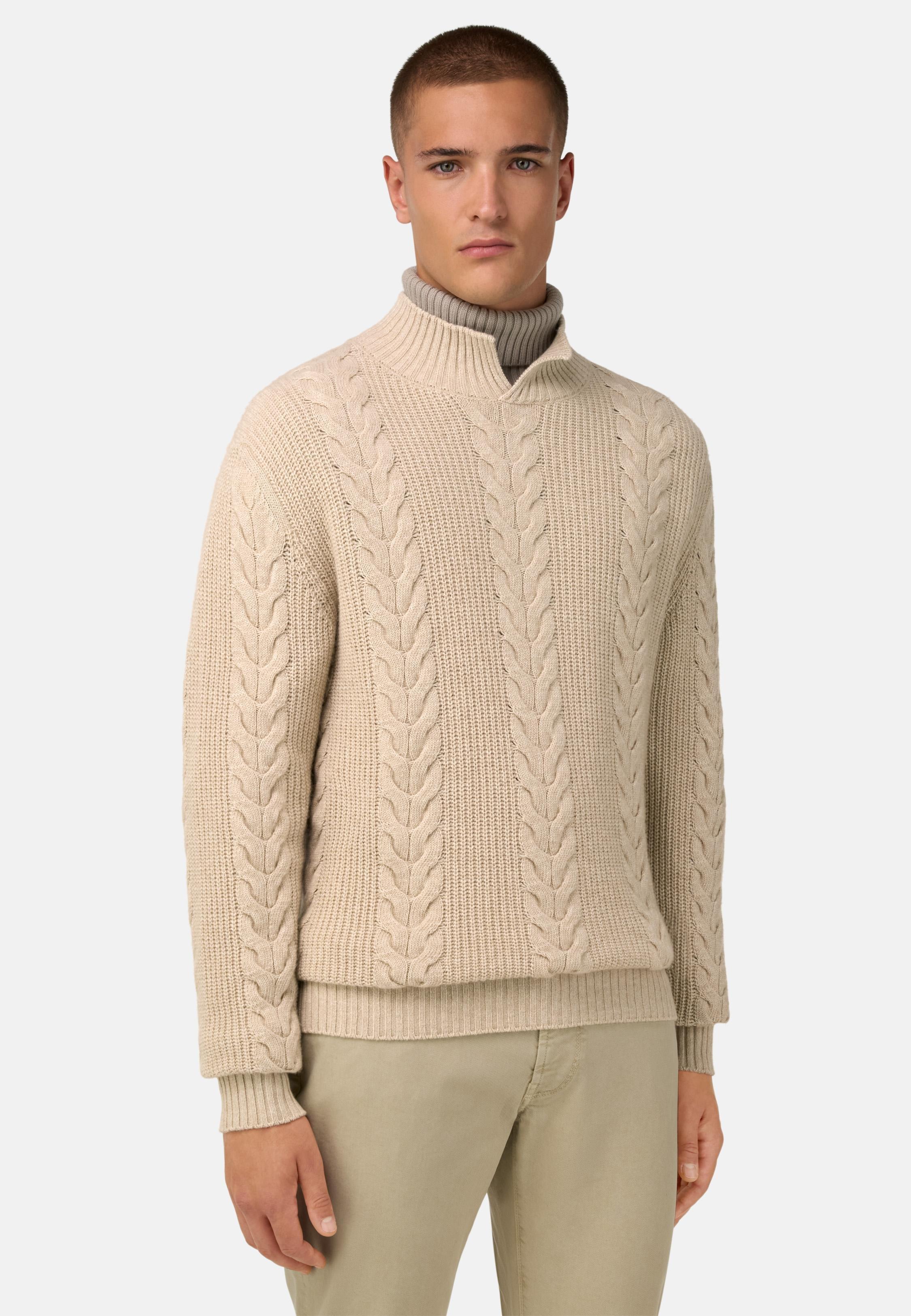 Mock Polo Neck Jumper In A Cashmere Blend Blue, Sand, large image number 0