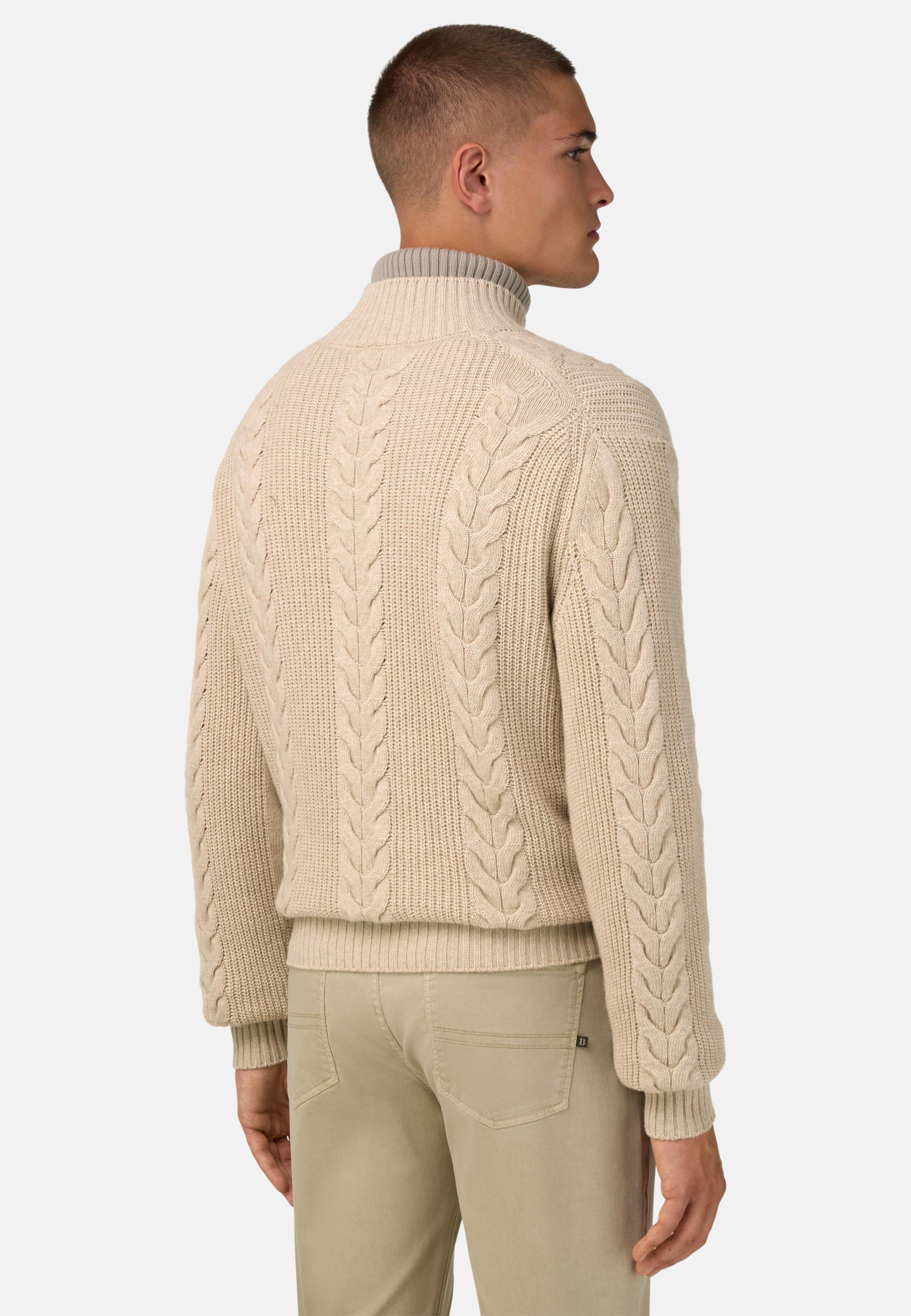 Mock Polo Neck Jumper In A Cashmere Blend Blue, Sand, large image number 1