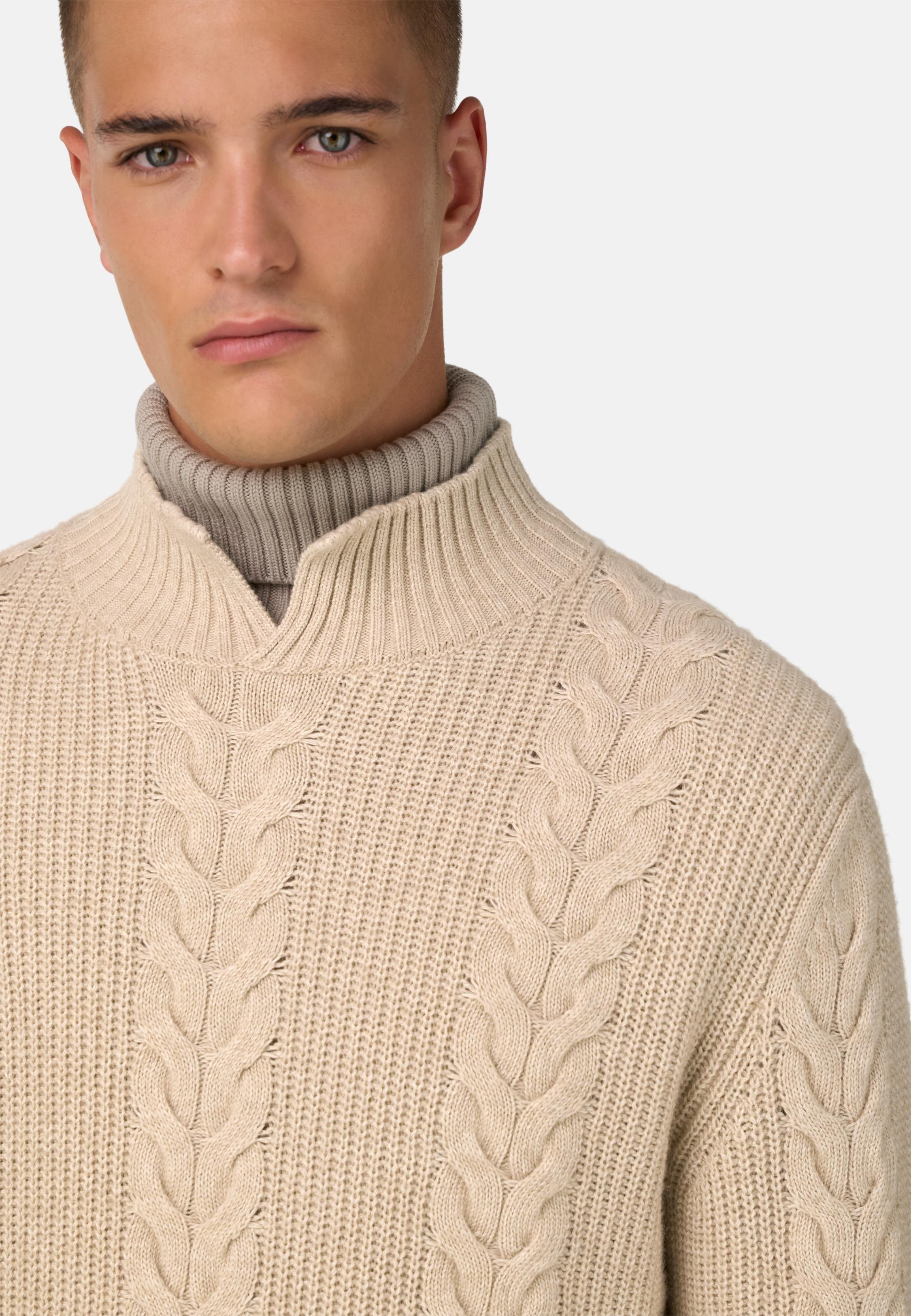 Mock Polo Neck Jumper In A Cashmere Blend Blue, Sand, large image number 2