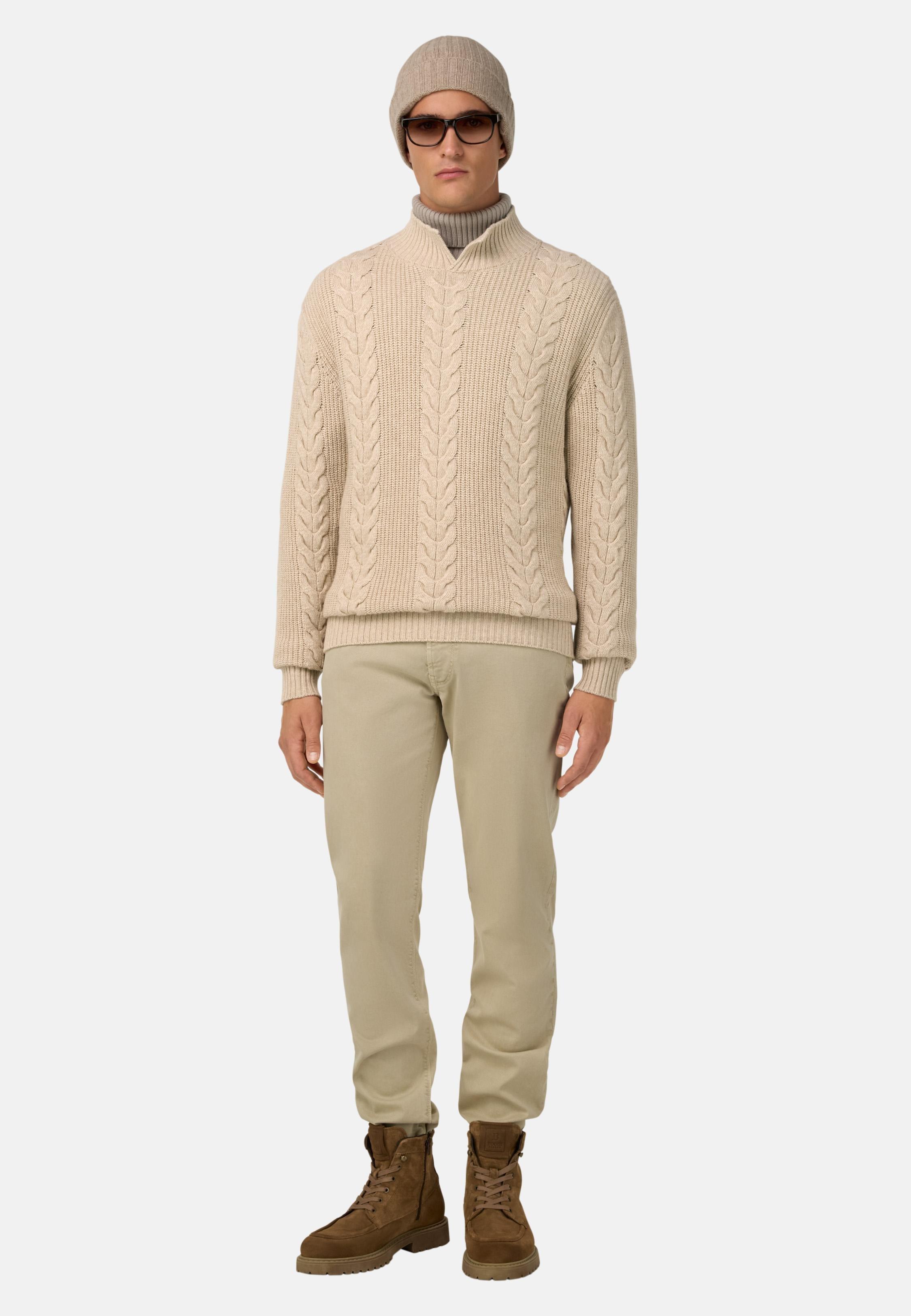 Mock Polo Neck Jumper In A Cashmere Blend Blue, 3901_SAND, large image number 4