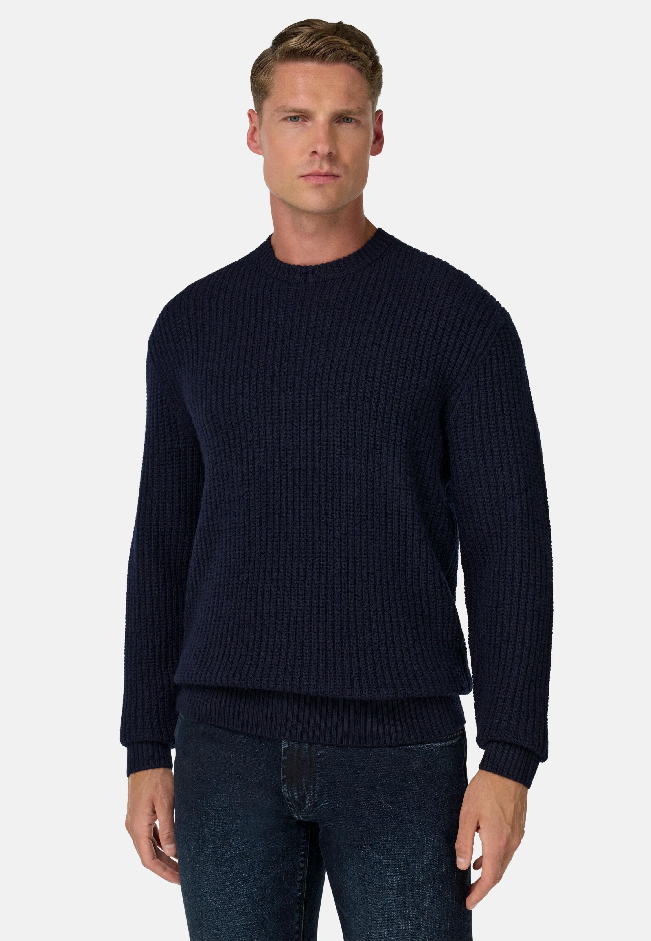Merino Wool Crew Neck Jumper Blue, 3901_NAVY, medium