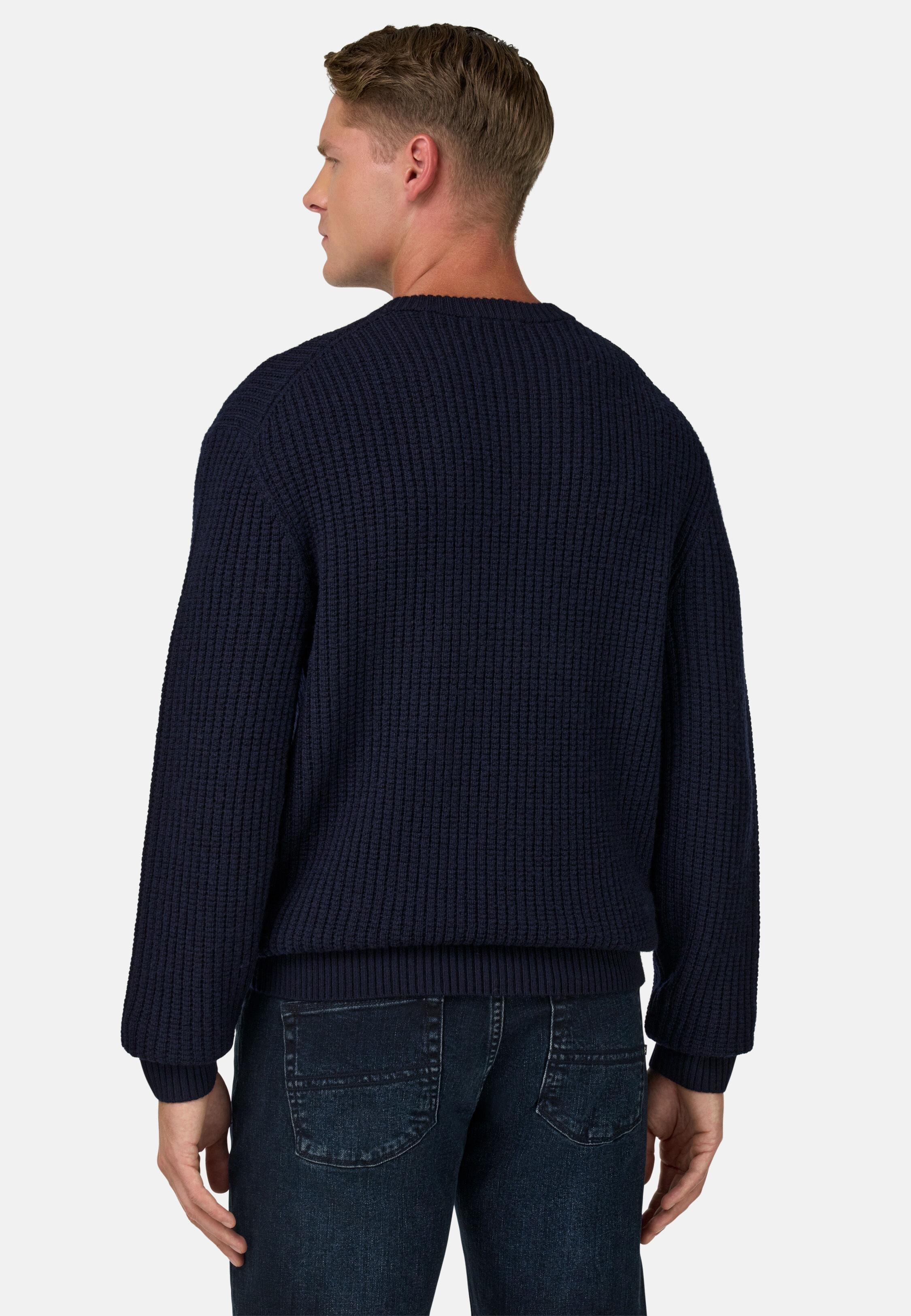 Merino Wool Crew Neck Jumper Blue, 3901_NAVY, medium