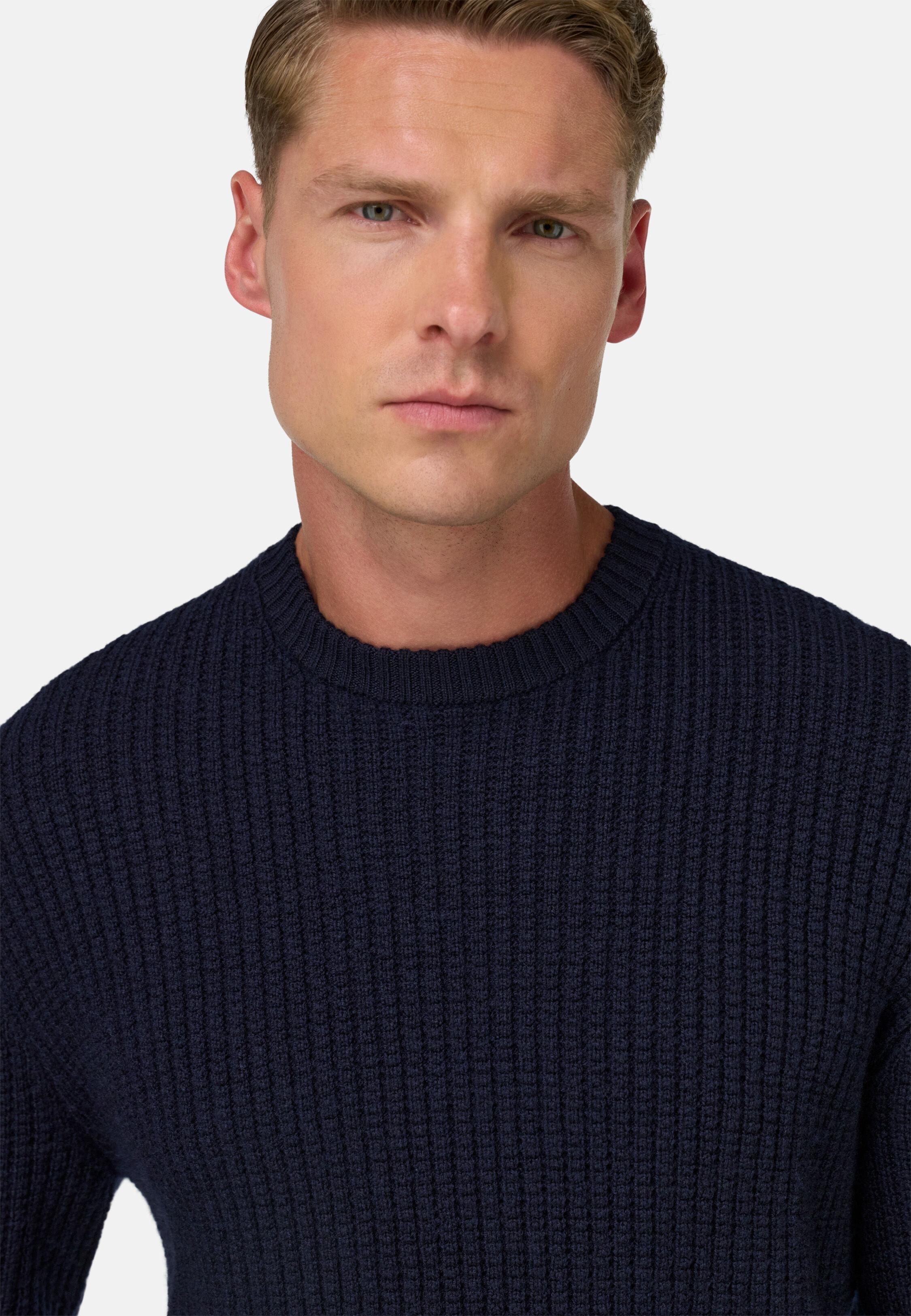 Merino Wool Crew Neck Jumper Blue, 3901_NAVY, medium