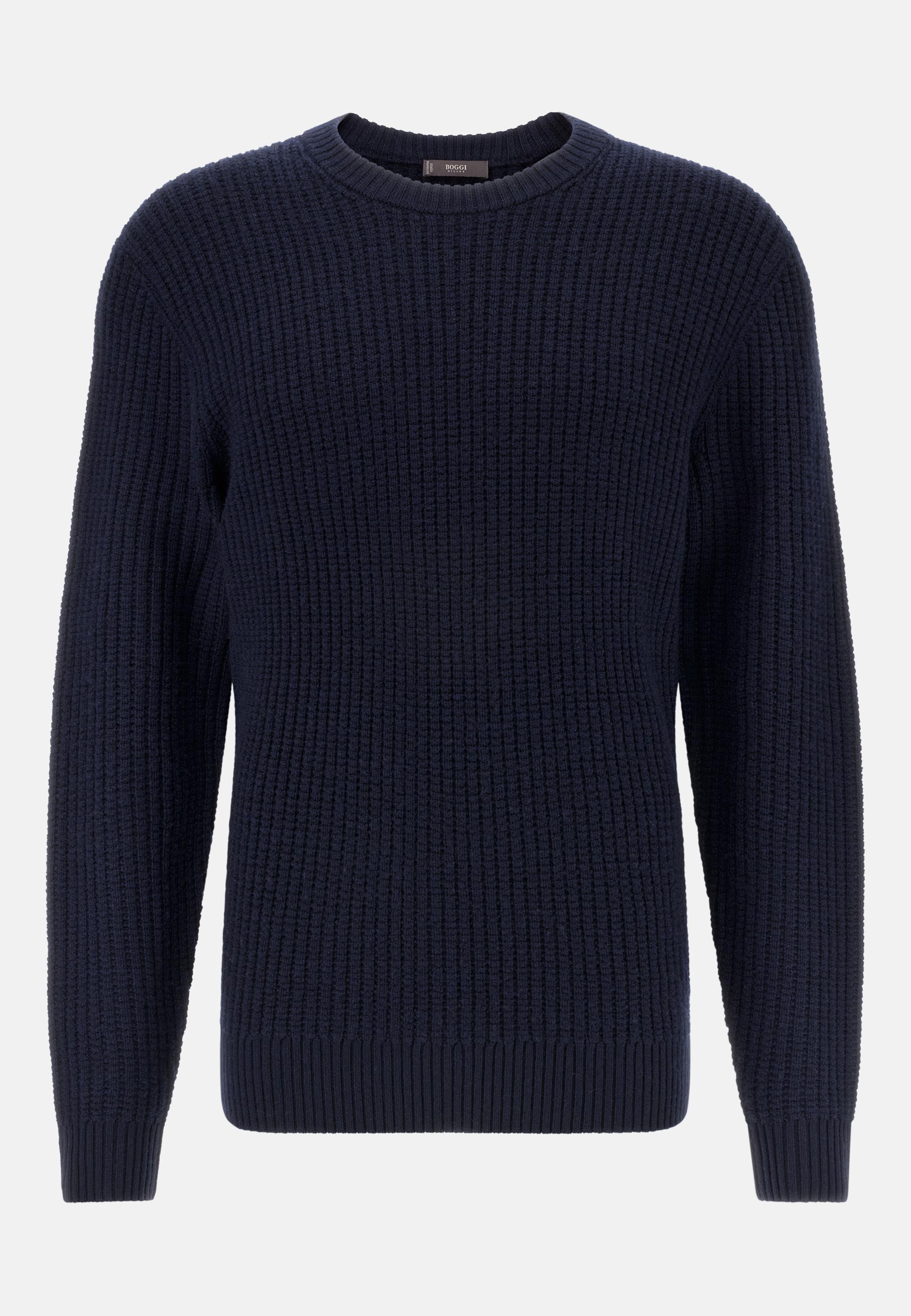 Merino Wool Crew Neck Jumper Blue, Navy blue, large image number 3