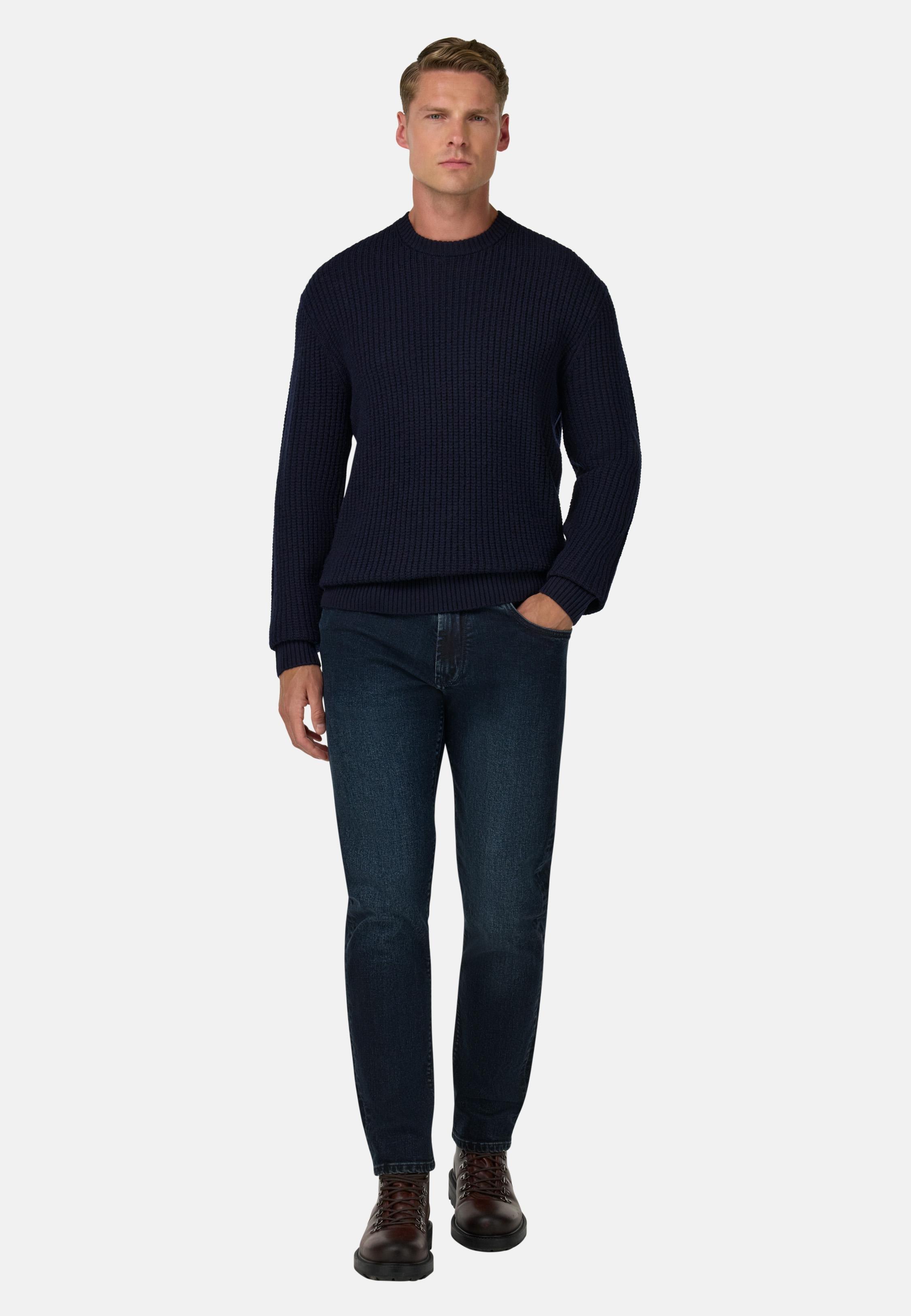 Merino Wool Crew Neck Jumper Blue, Navy blue, large image number 4