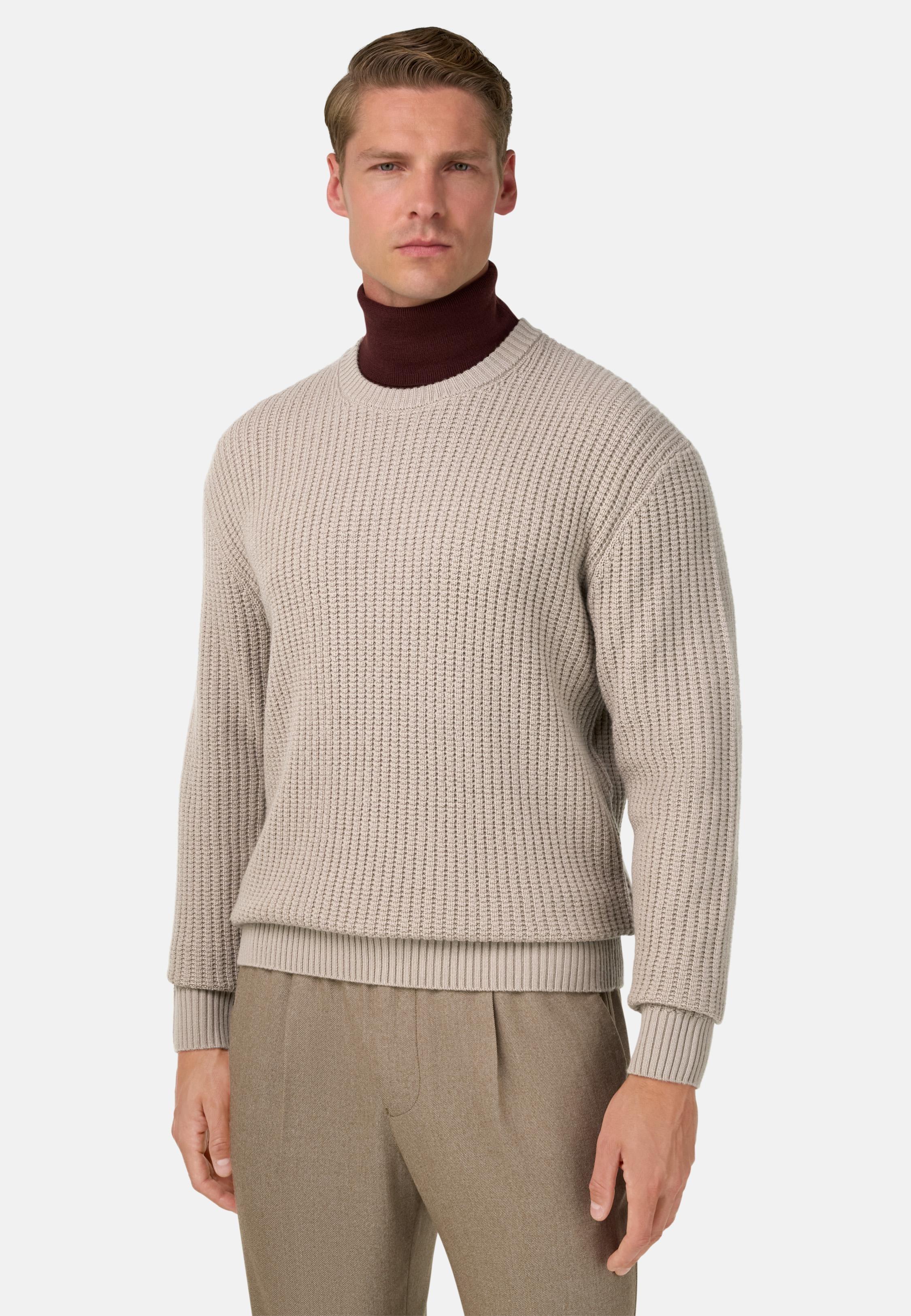 Merino Wool Crew Neck Jumper Beige, Sand, medium