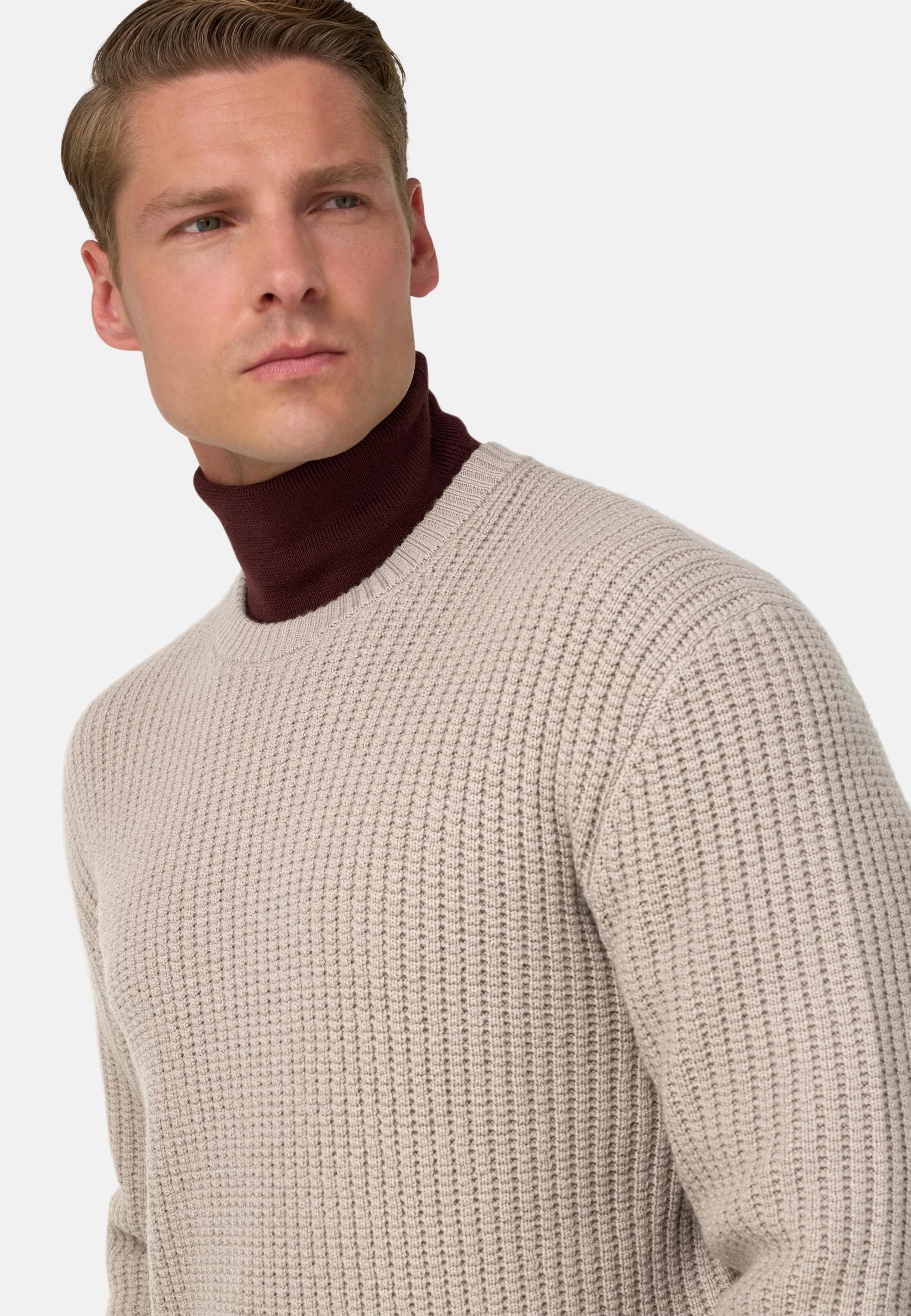Merino Wool Crew Neck Jumper Beige, Sand, large image number 2