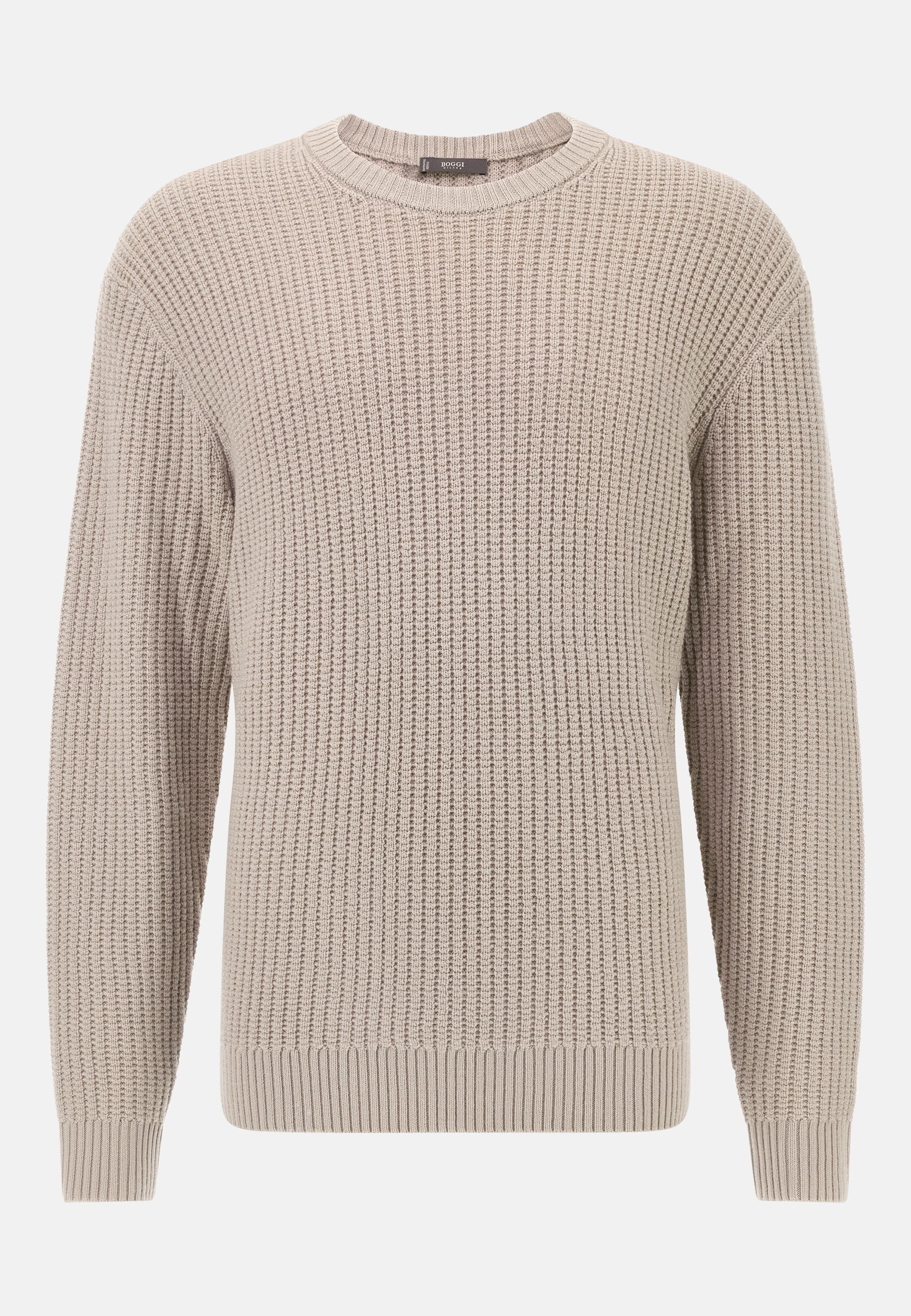 Merino Wool Crew Neck Jumper Beige, Sand, large image number 3