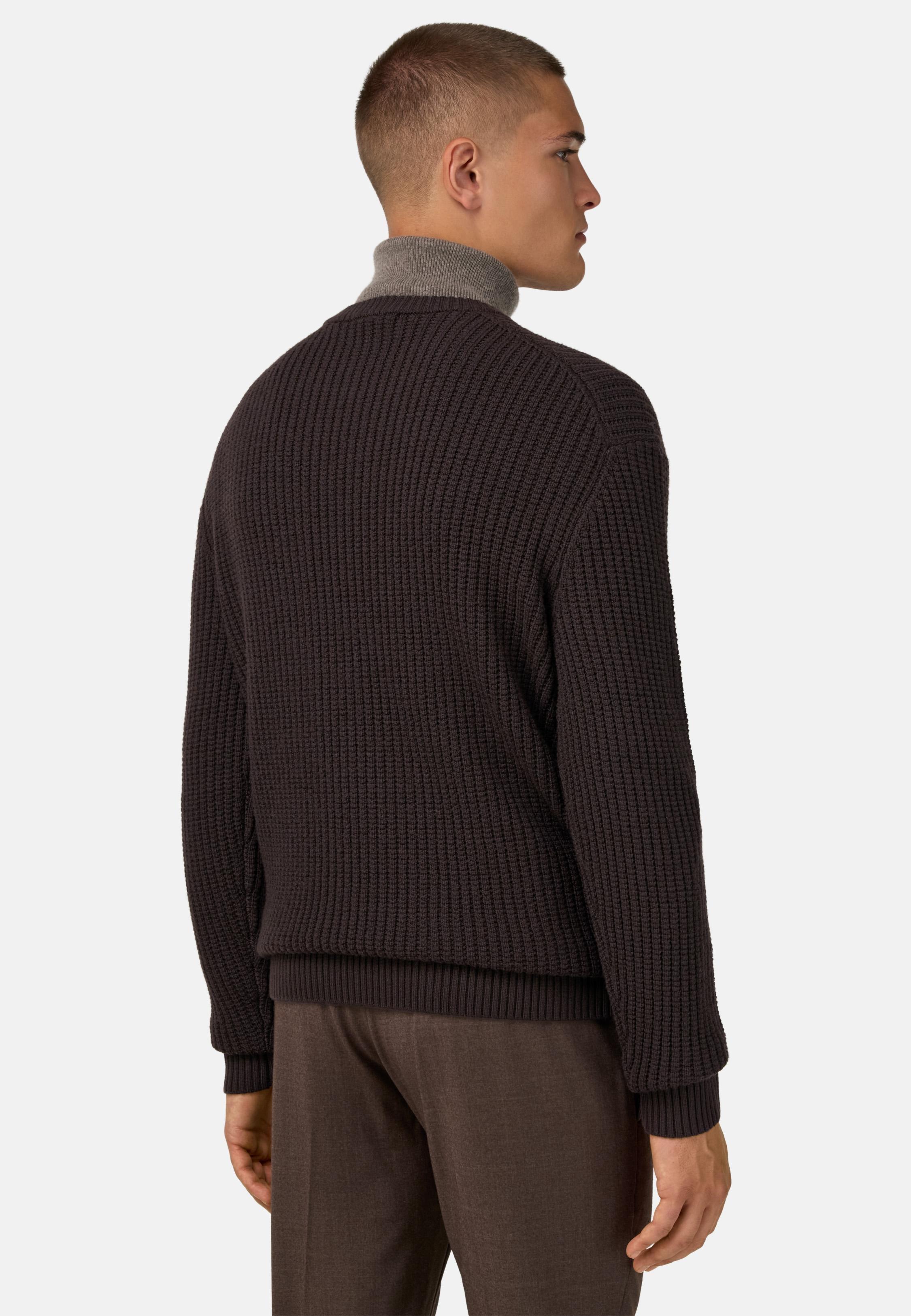 Merino Wool Crew Neck Jumper Brown, Dark brown, large image number 1