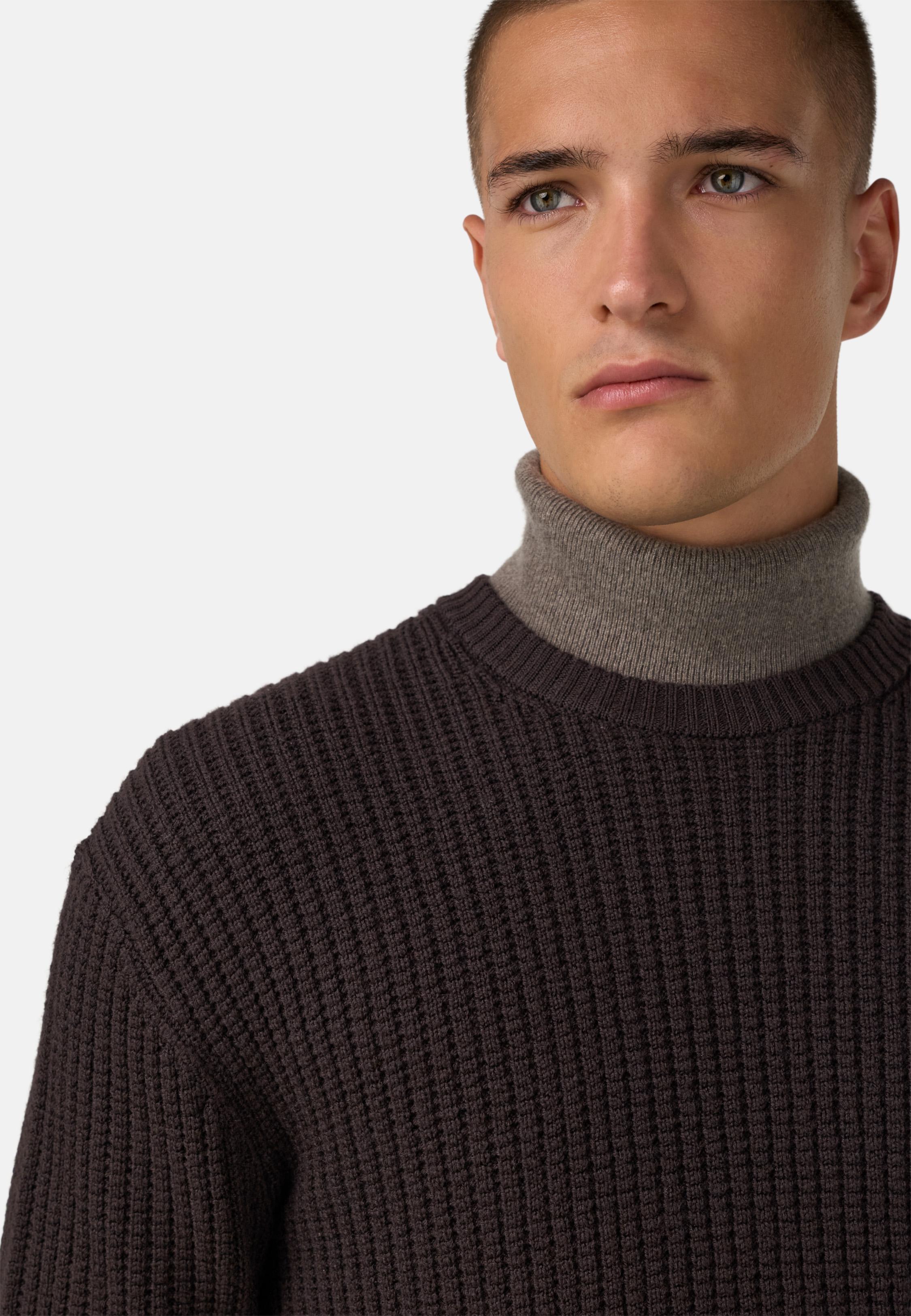 Merino Wool Crew Neck Jumper Brown, Dark brown, large image number 2
