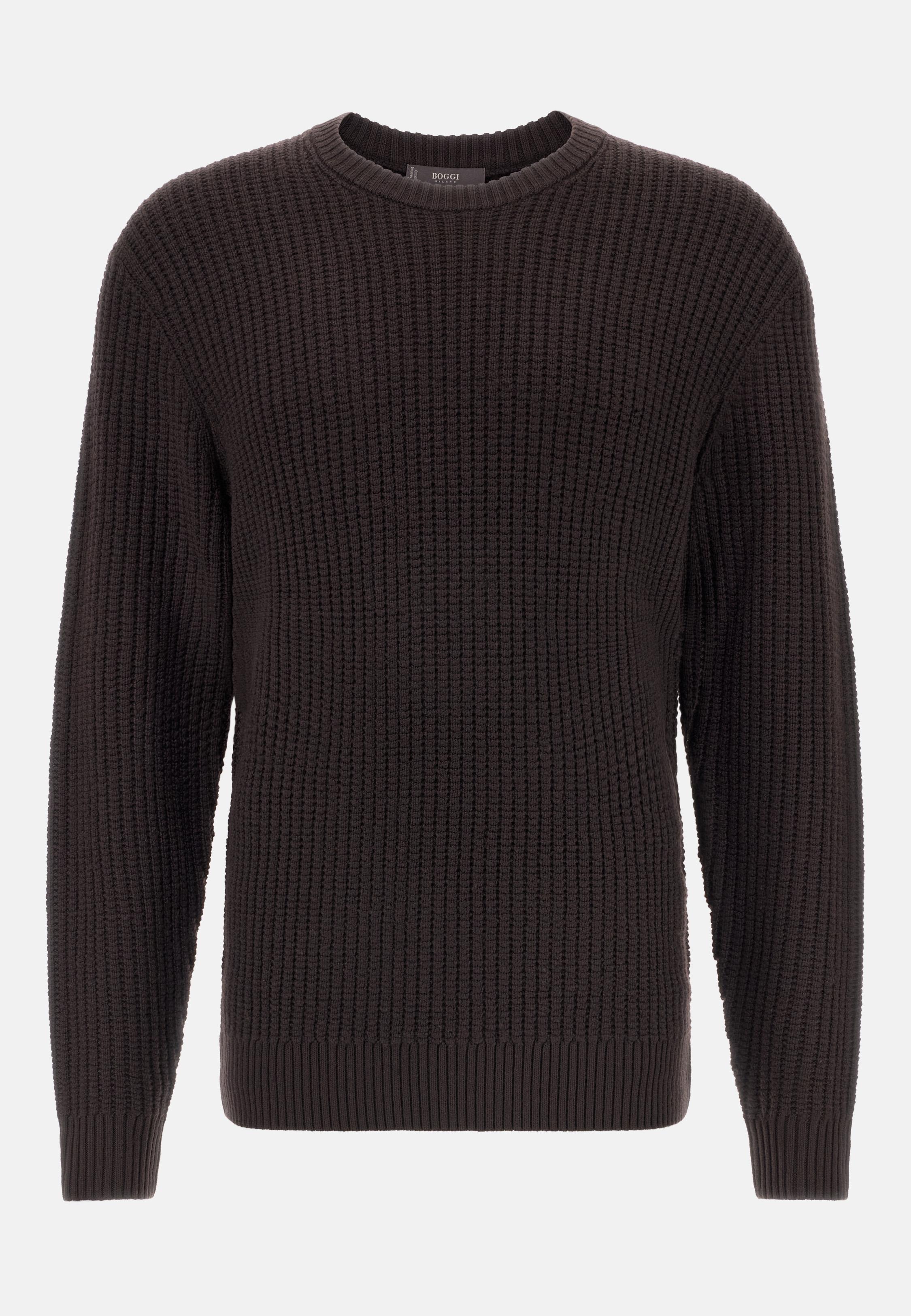 Merino Wool Crew Neck Jumper Brown, Dark brown, large image number 3