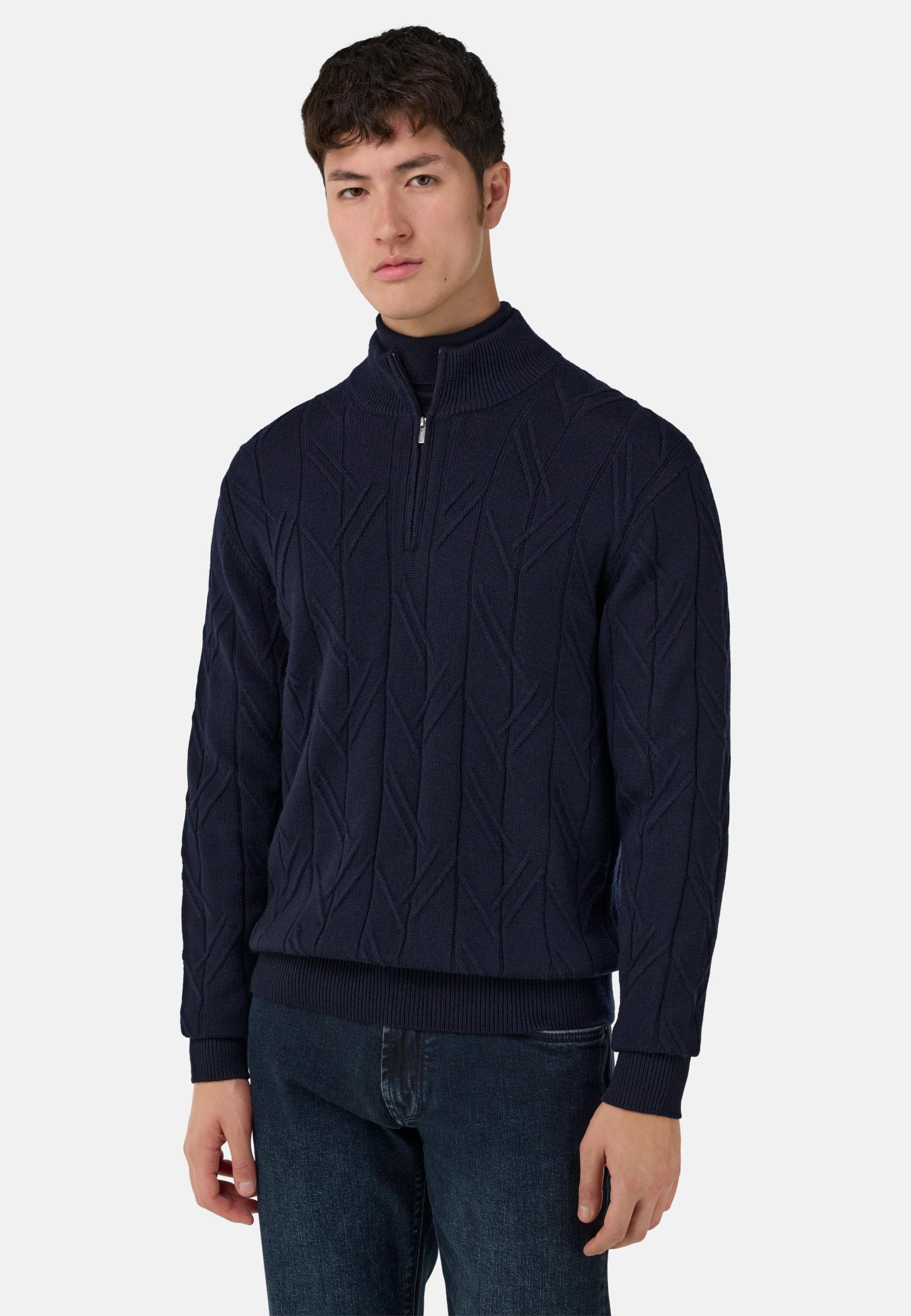 Merino Wool Half Zip Jumper Blue, Navy blue, large image number 0