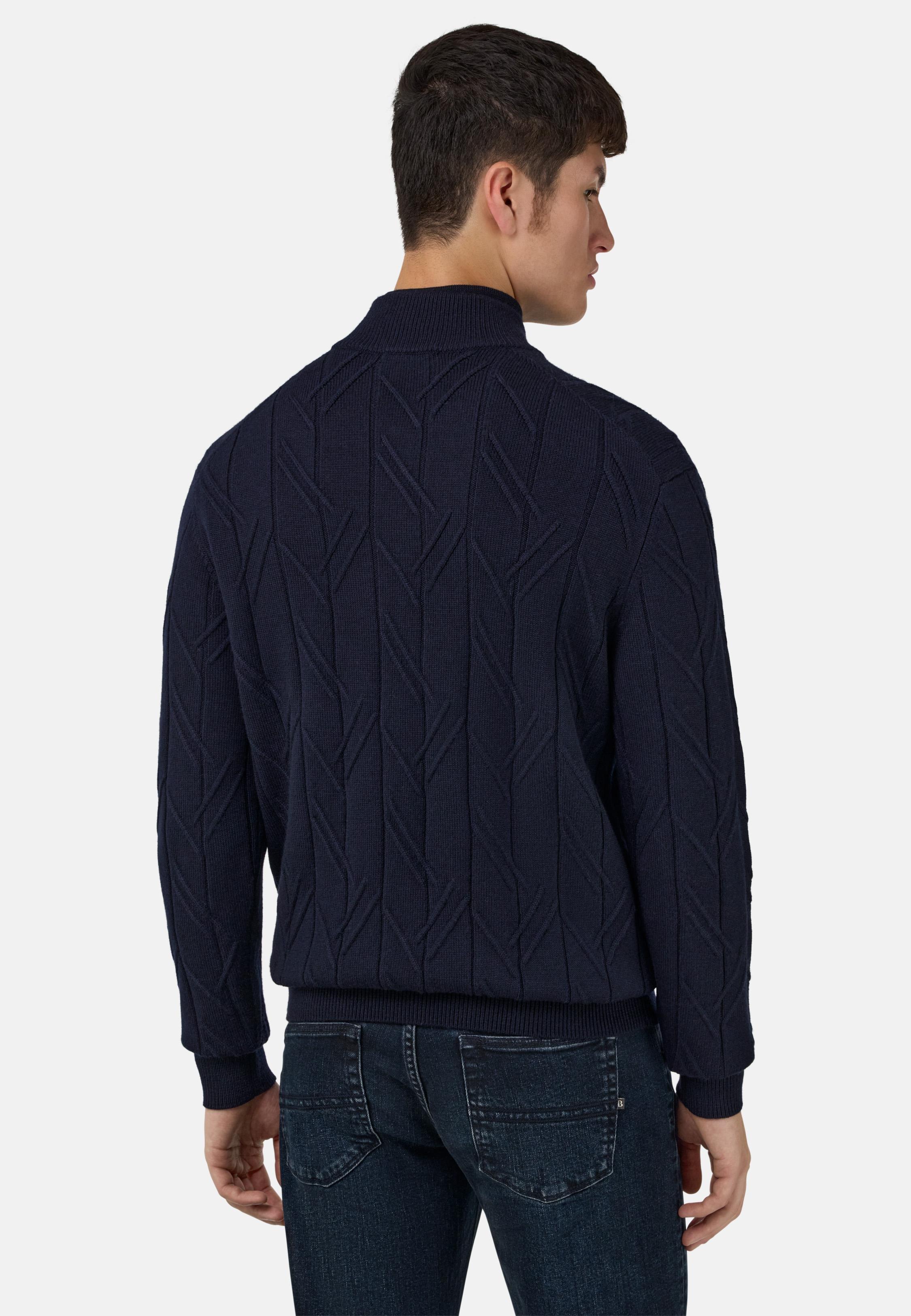 Merino Wool Half Zip Jumper Blue, Navy blue, large image number 1