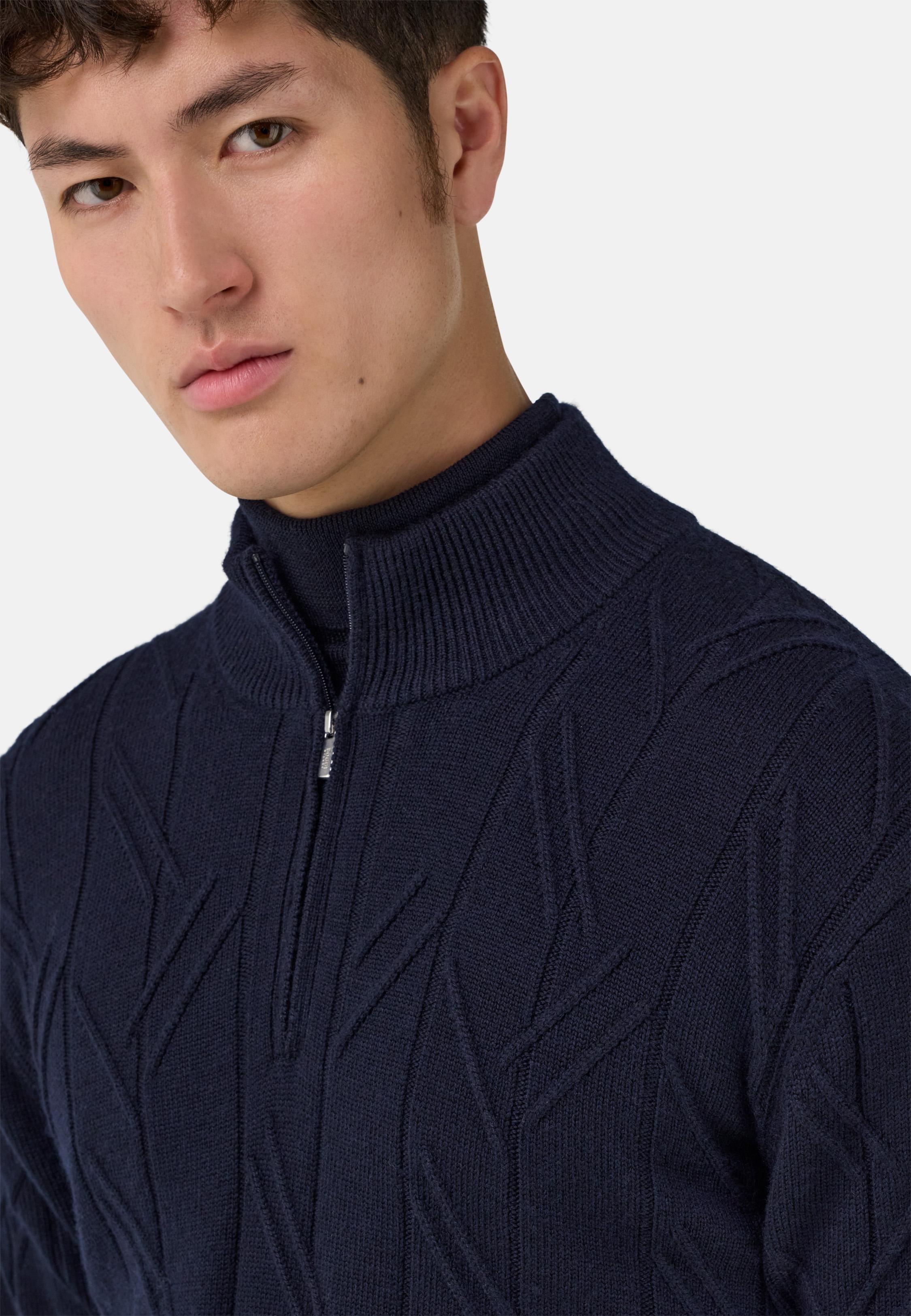 Merino Wool Half Zip Jumper Blue, Navy blue, large image number 2