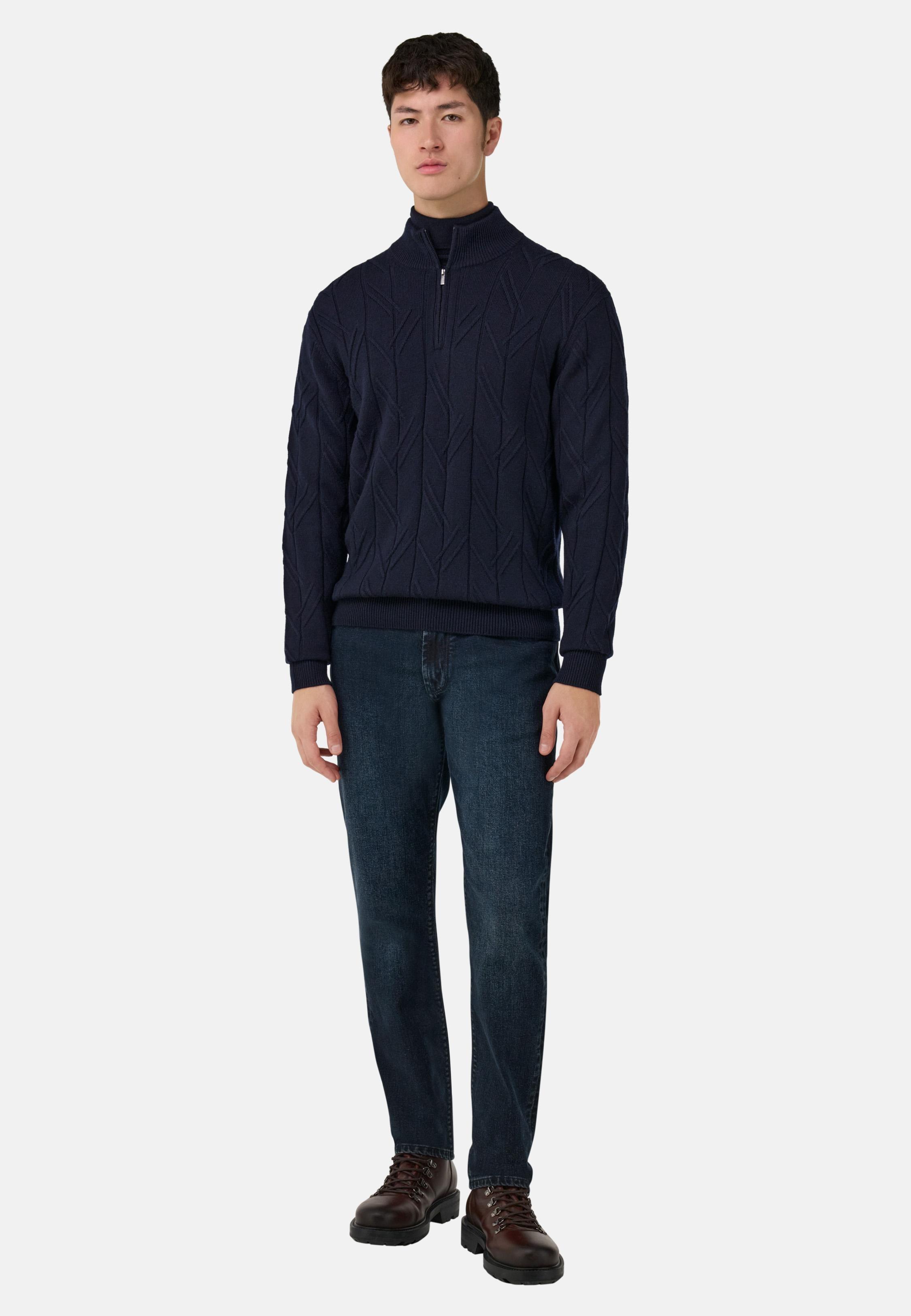 Merino Wool Half Zip Jumper Blue, Navy blue, large image number 4