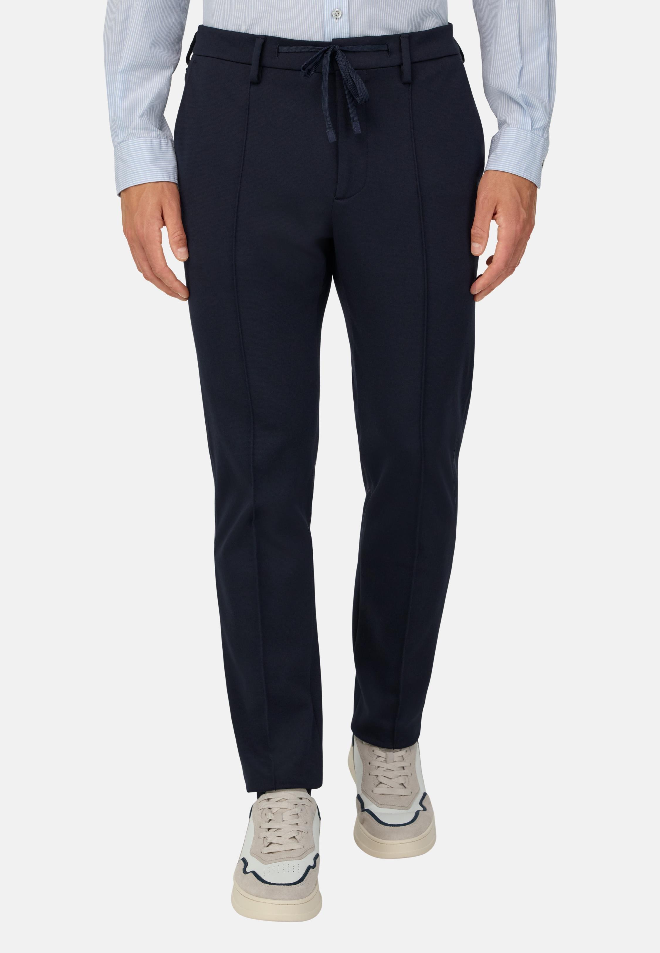 Cotton Blend Jersey Trousers Blue, Navy blue, large image number 0