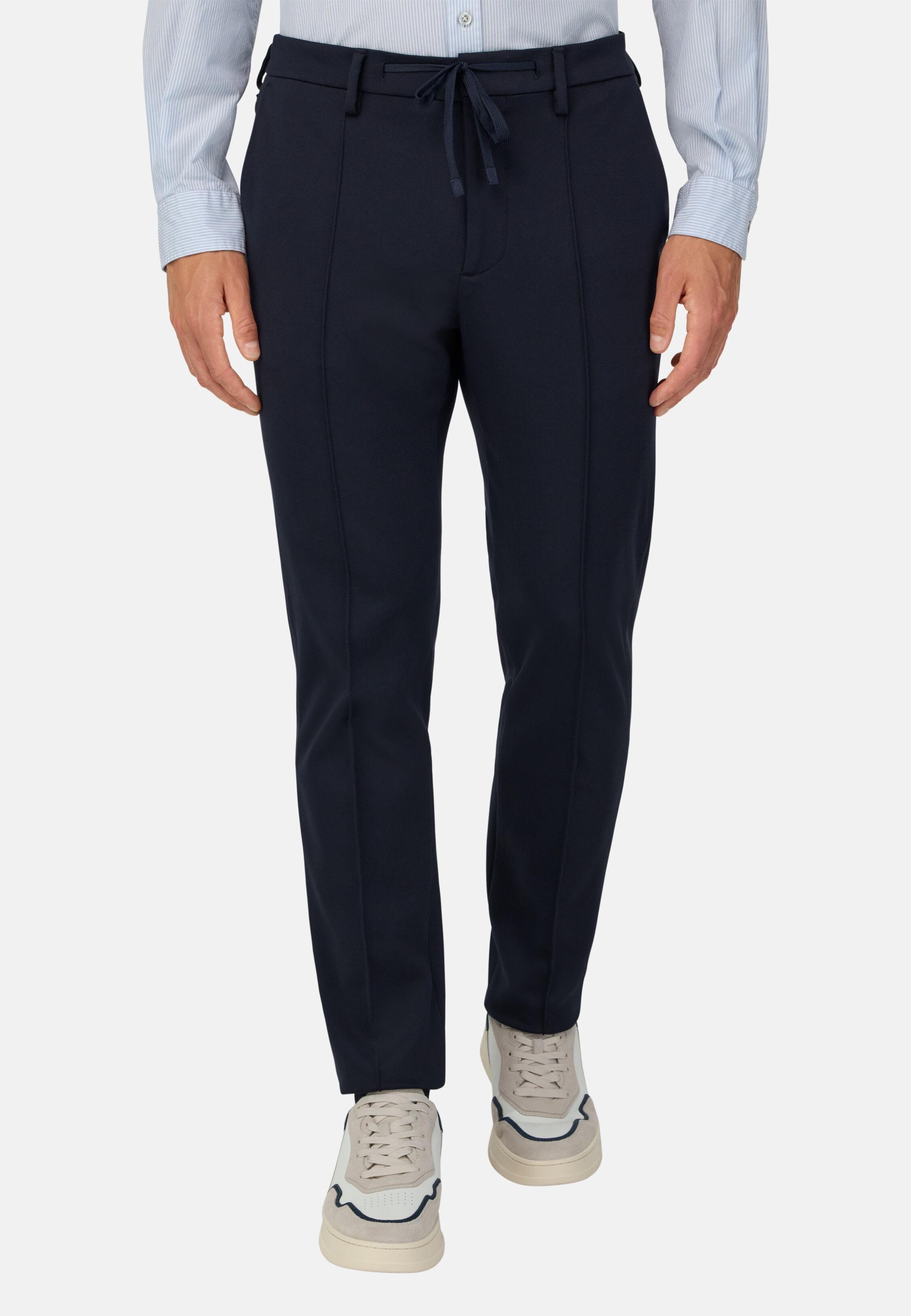 Cotton Blend Jersey Trousers Blue, Navy blue, medium