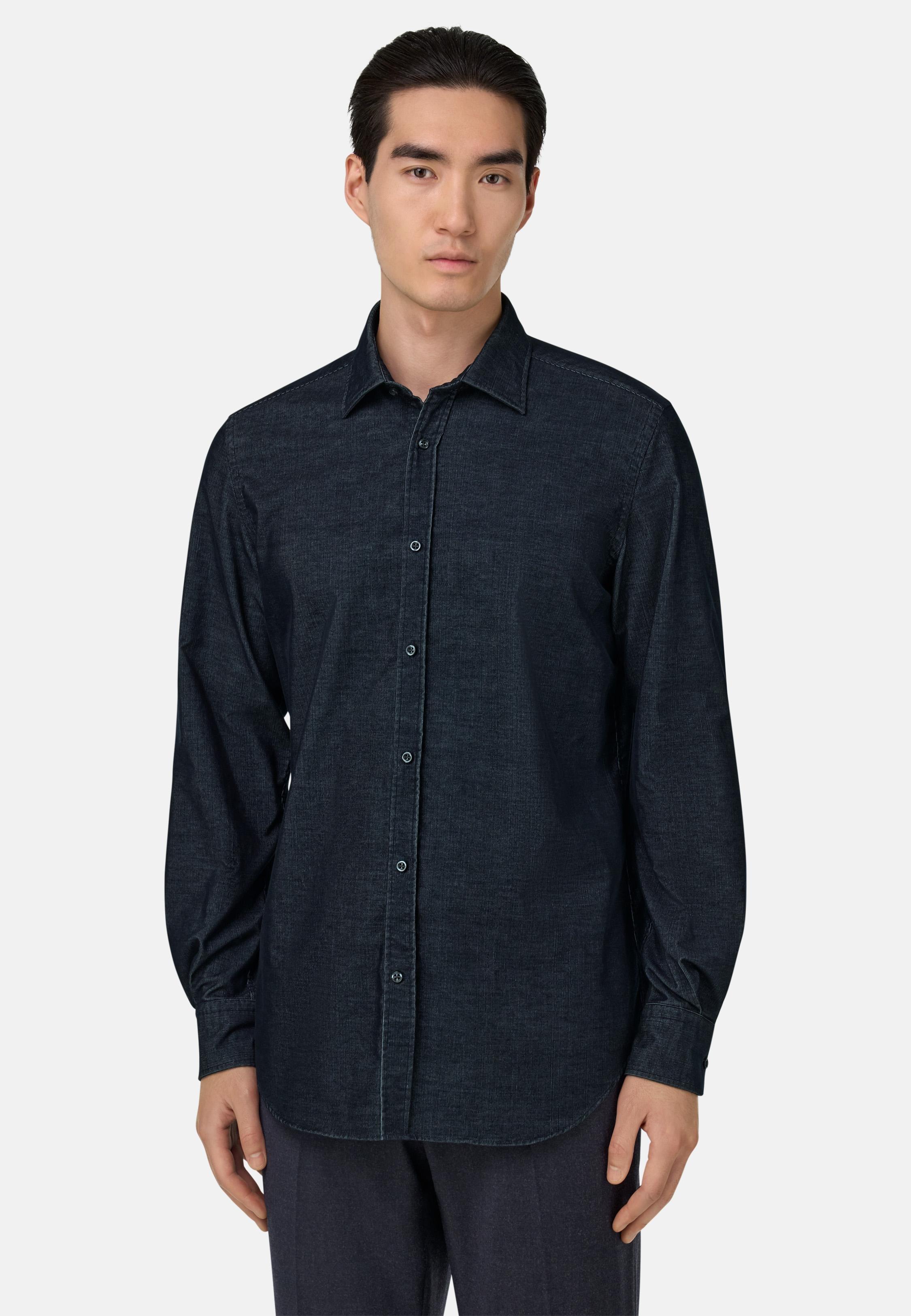 Regular Fit Blue Velvet Shirt Blue, Navy blue, medium