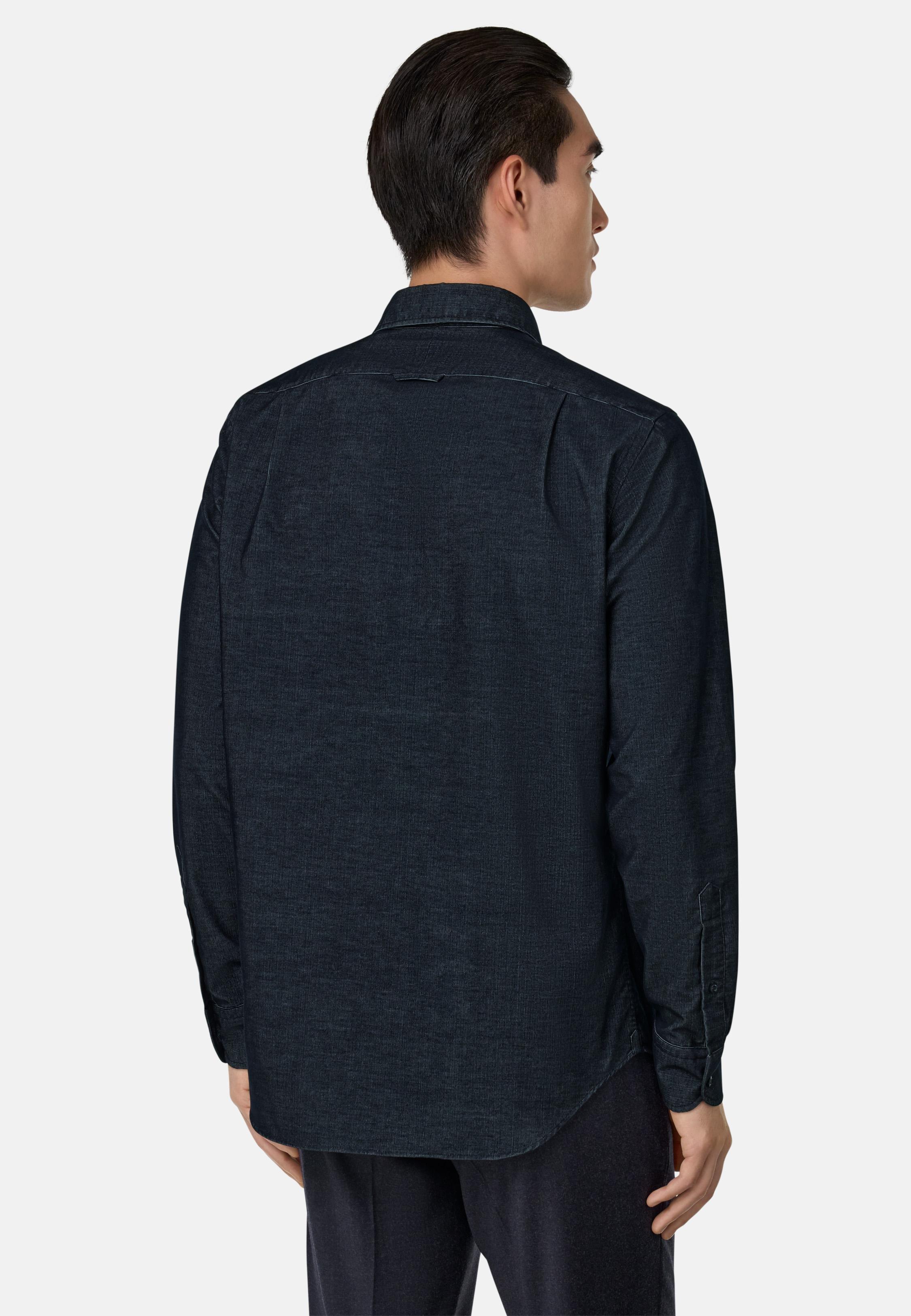 Regular Fit Blue Velvet Shirt Blue, Navy blue, medium