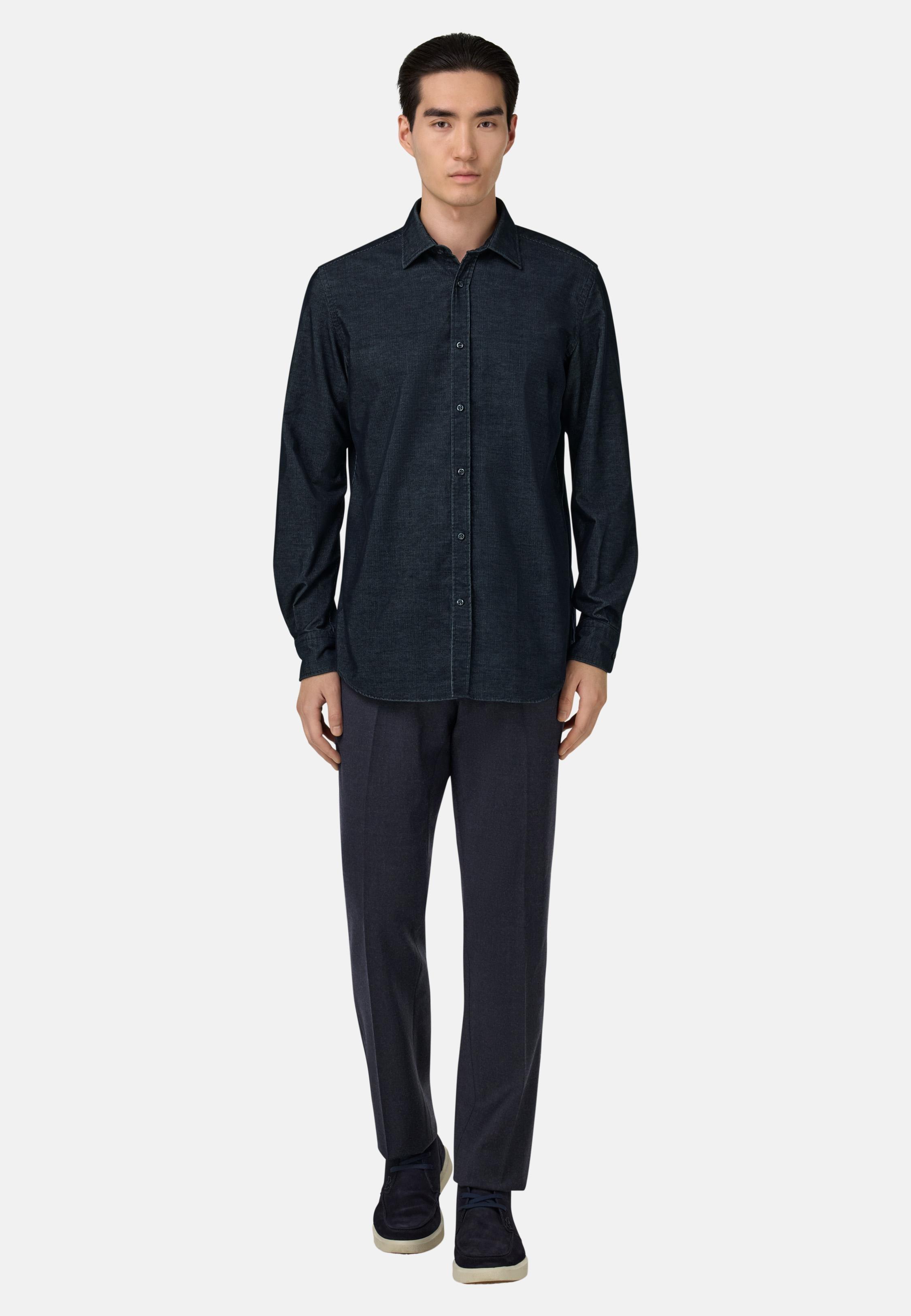 Regular Fit Blue Velvet Shirt Blue, Navy blue, large image number 5