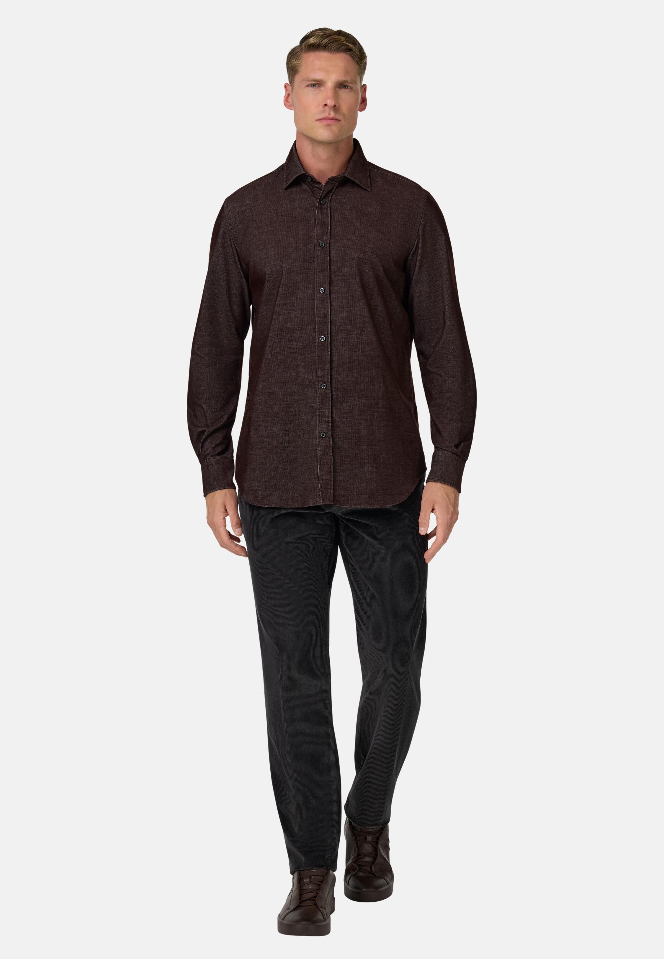 Regular Fit Blue Velvet Shirt Brown, Dark brown, large image number 4
