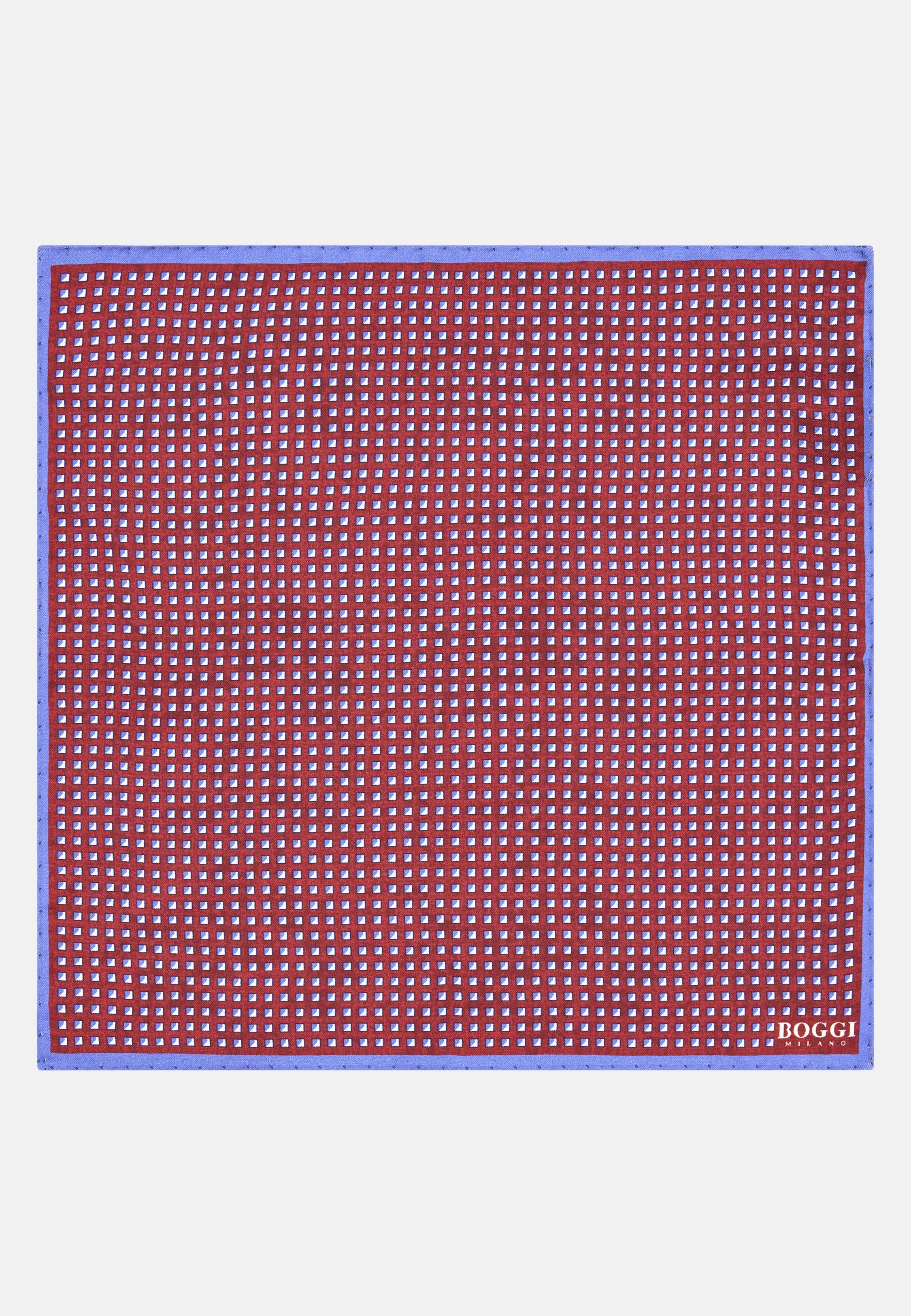 RED Checked Silk Pocket Square, Burgundy, large image number 0