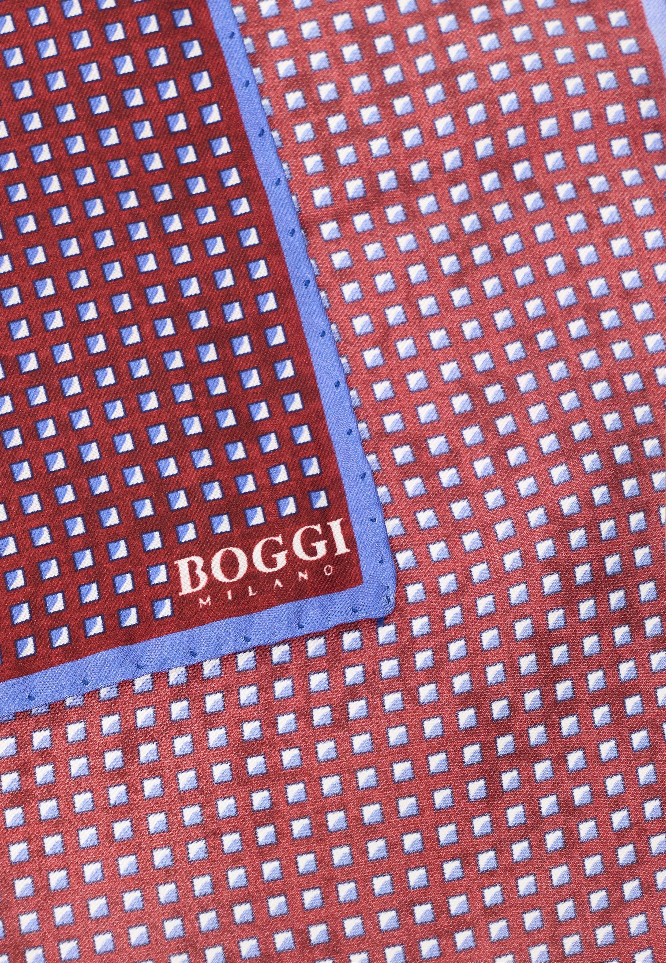 RED Checked Silk Pocket Square, Burgundy, large image number 1