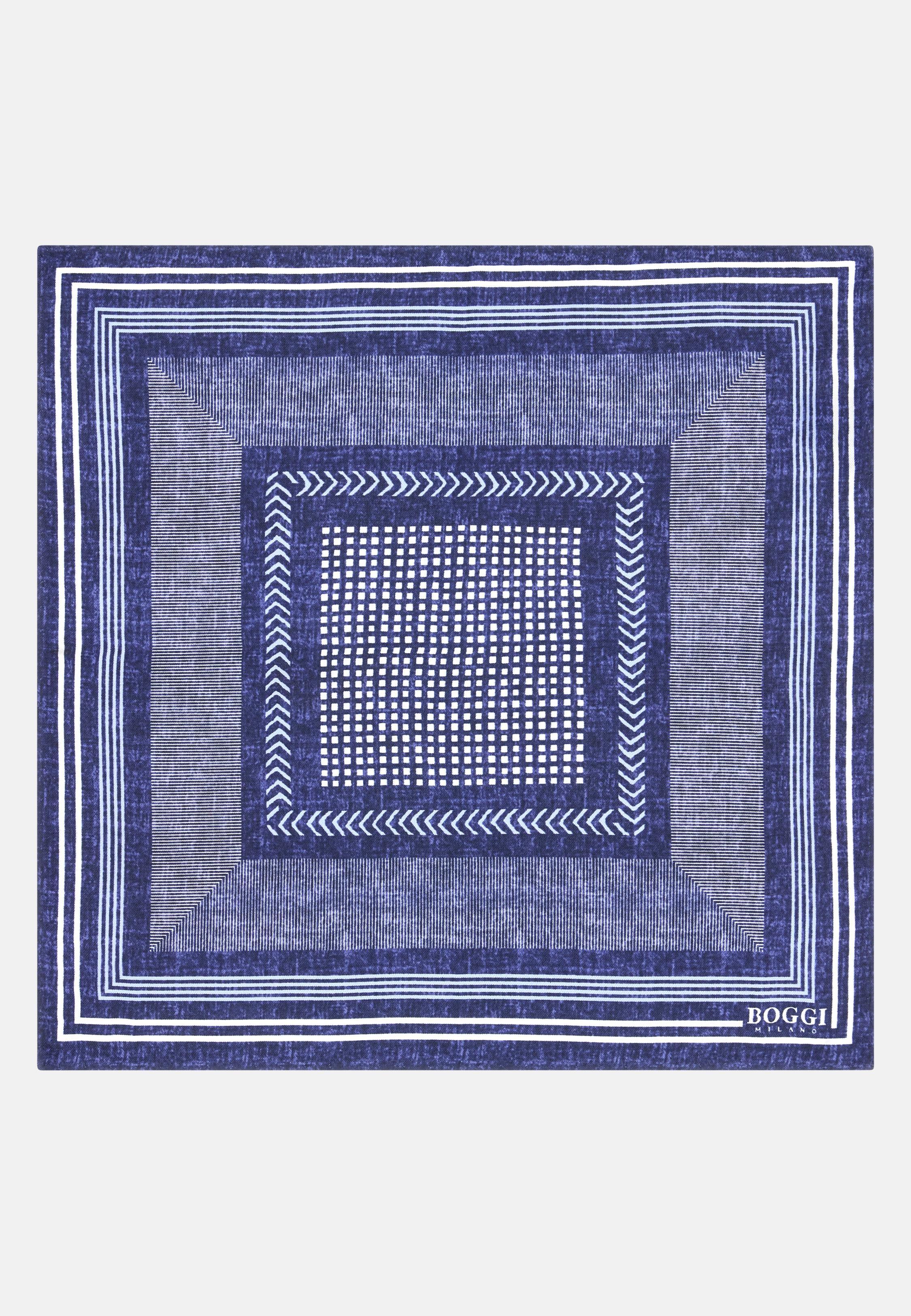 Silk Pocket square with Mixed Patterns Blue, Blue, medium
