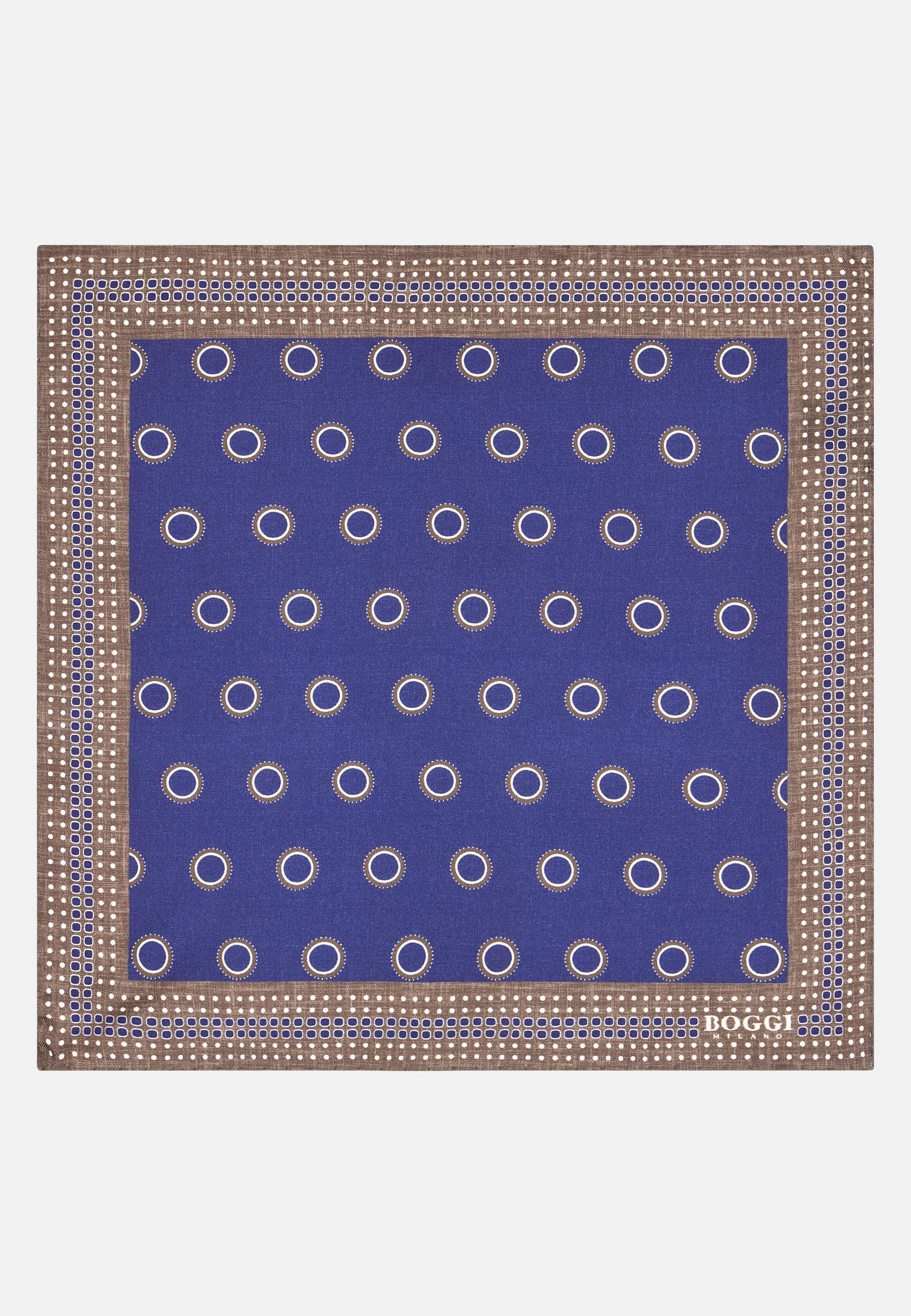 Circle Print Silk Pocket Square Blue, Navy blue, medium
