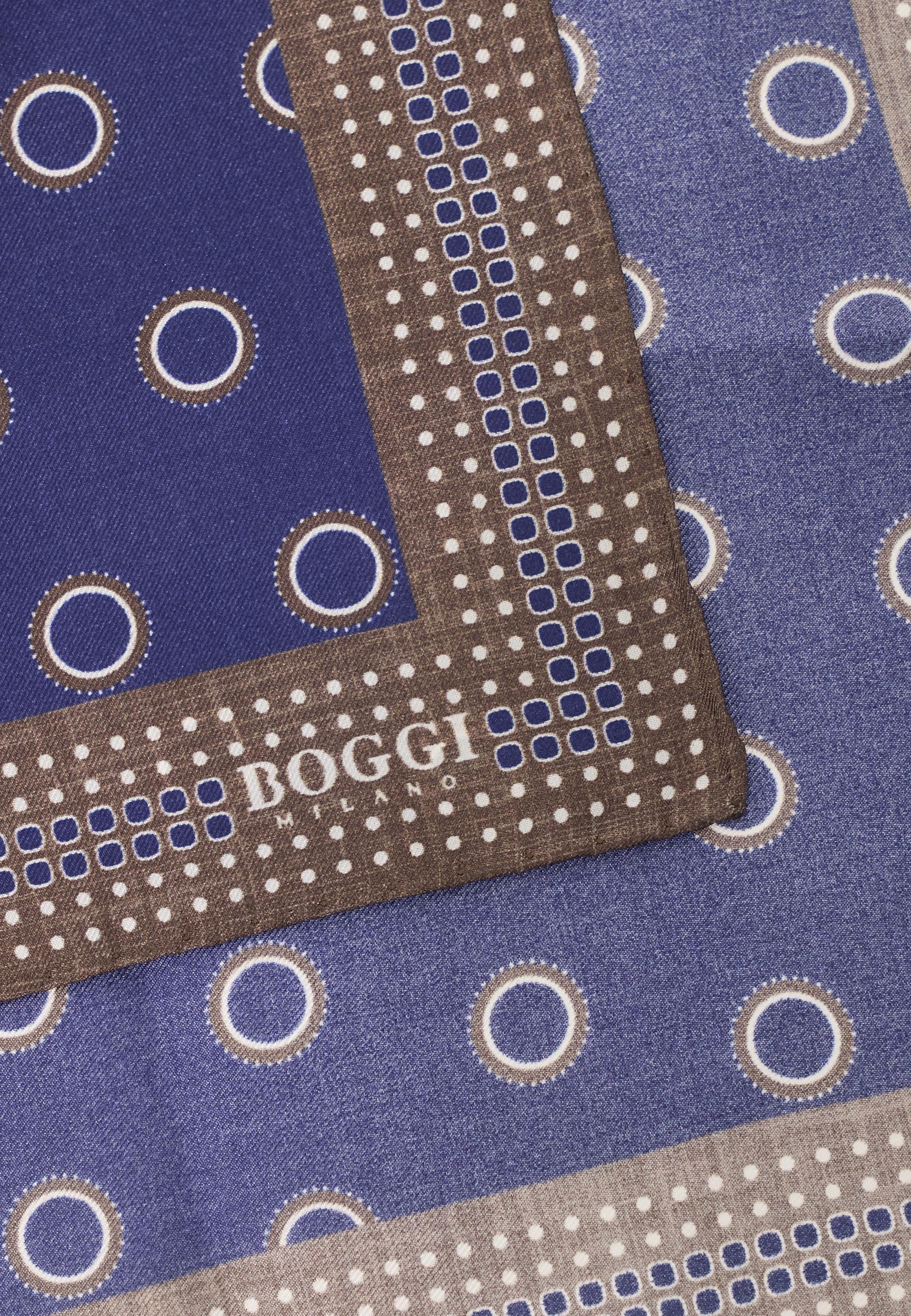 Circle Print Silk Pocket Square Blue, Navy blue, medium