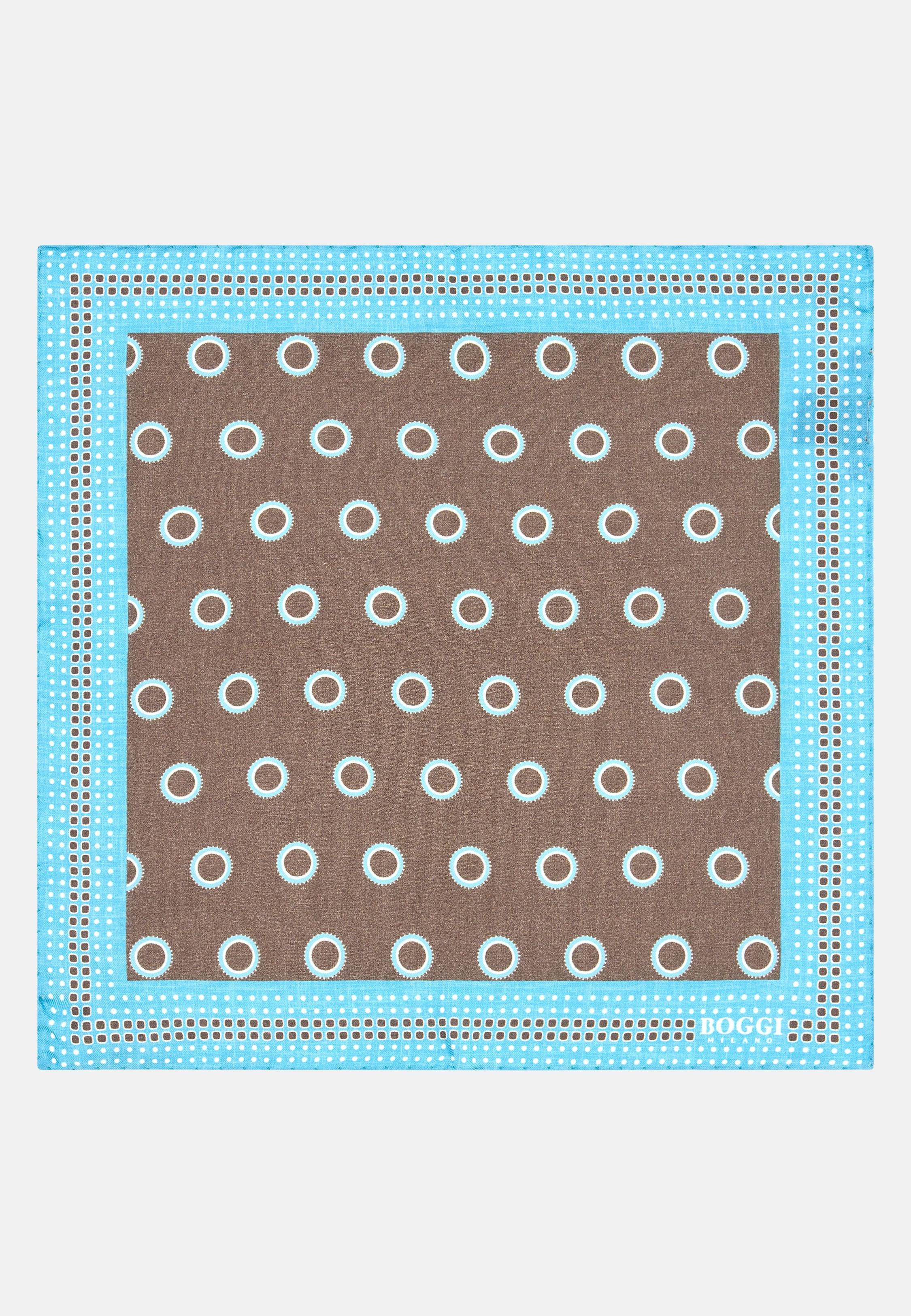 BROWN Circle Print Silk Pocket Square, Taupe, large image number 0