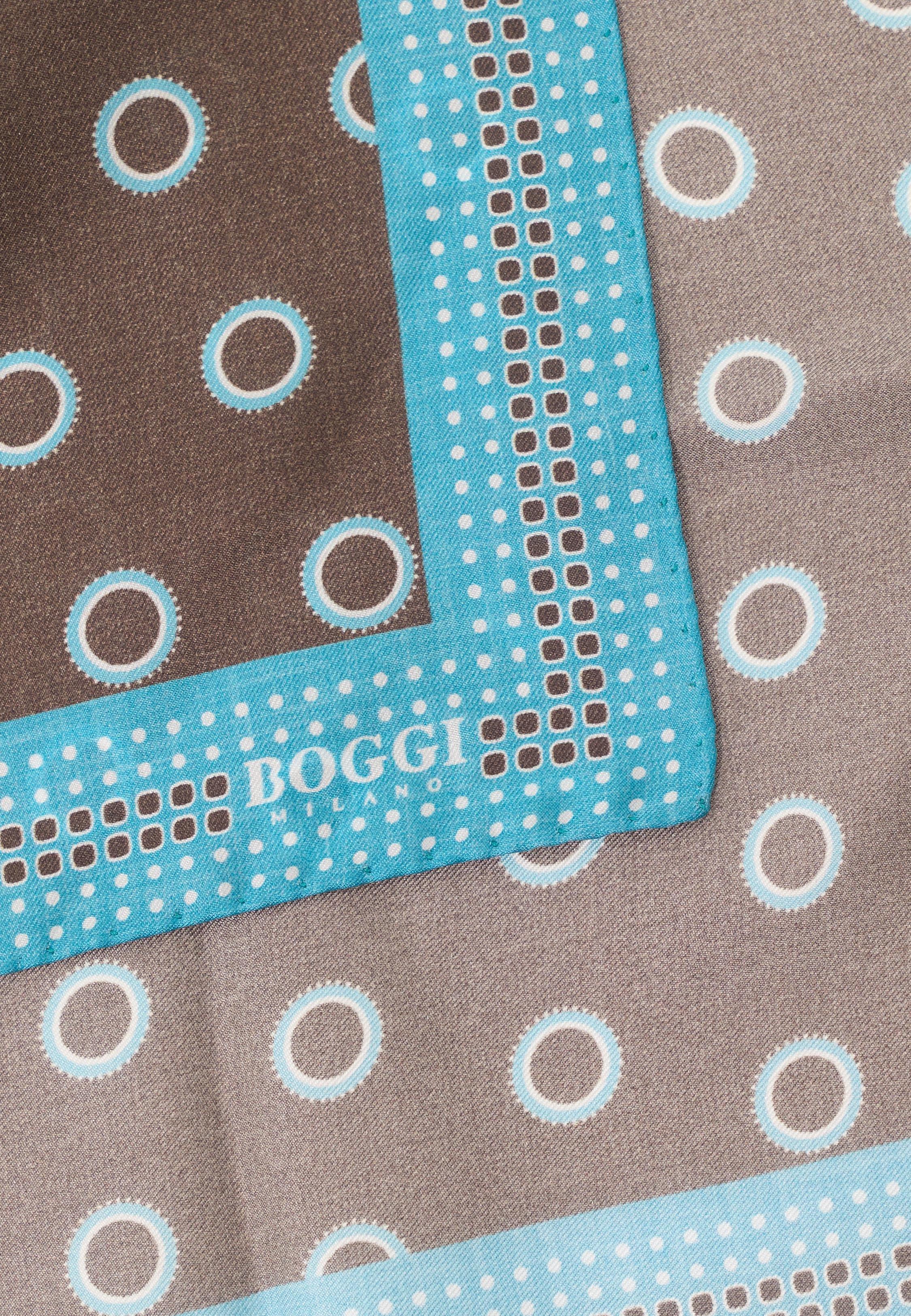 BROWN Circle Print Silk Pocket Square, Taupe, large image number 1