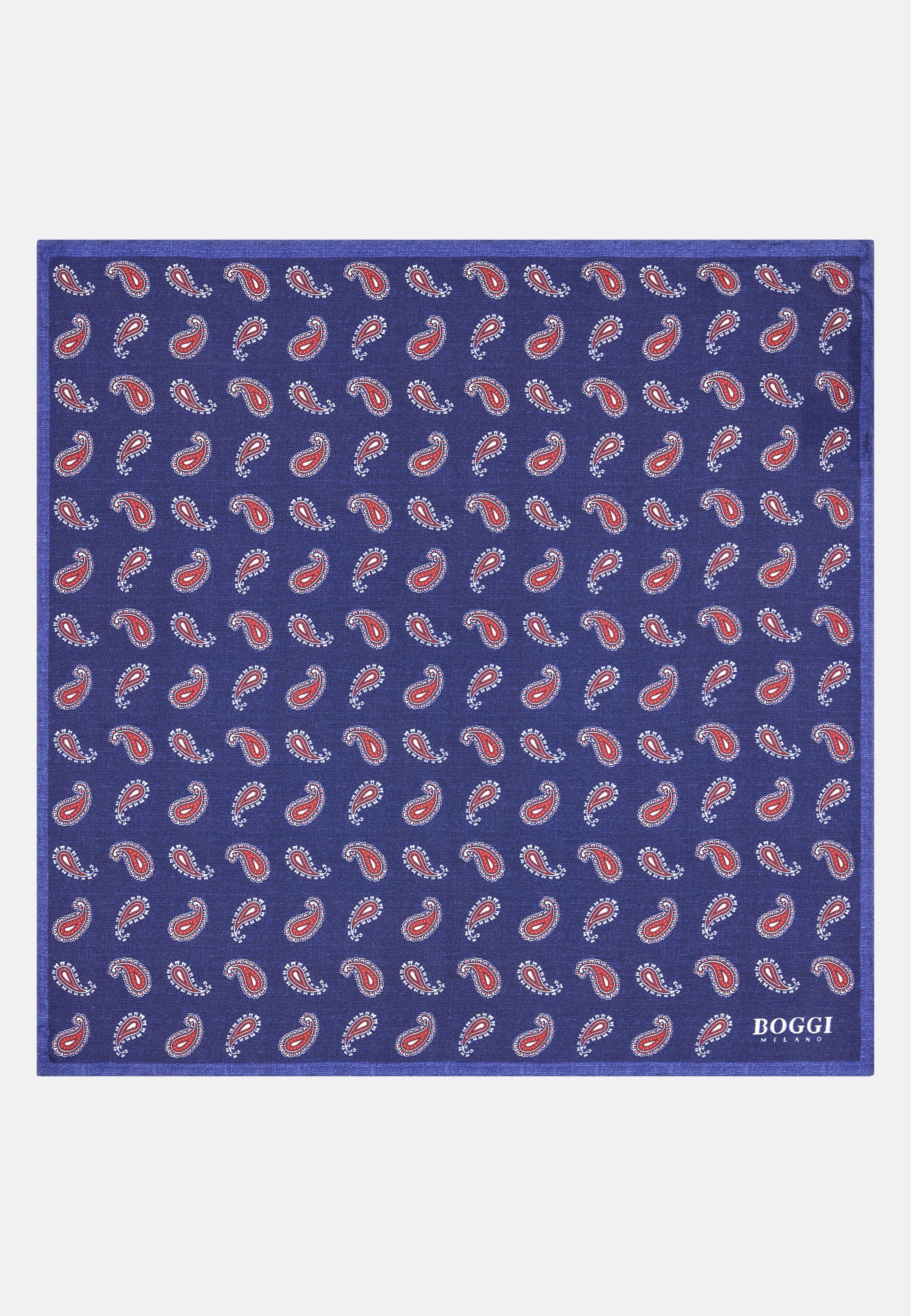 Paisley Print Silk Pocket Square Blue, Navy blue, medium